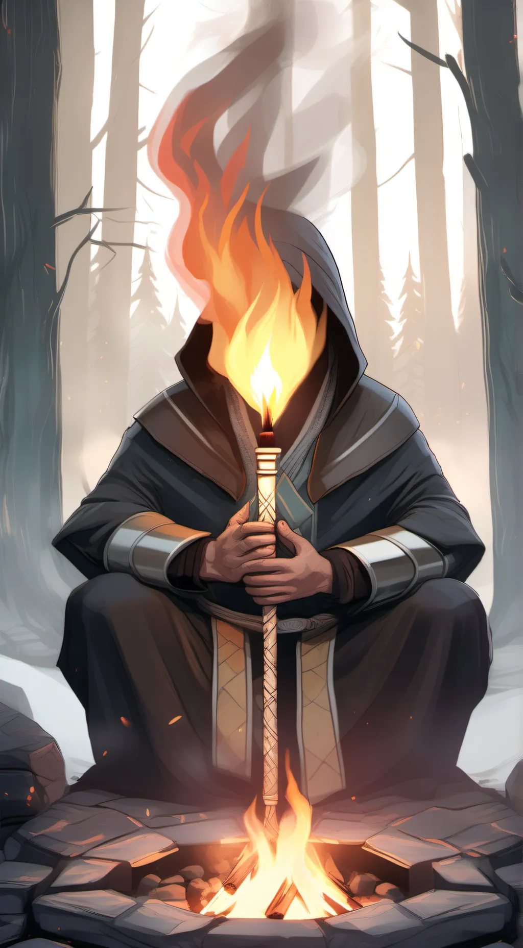 ai character: sacred fire background