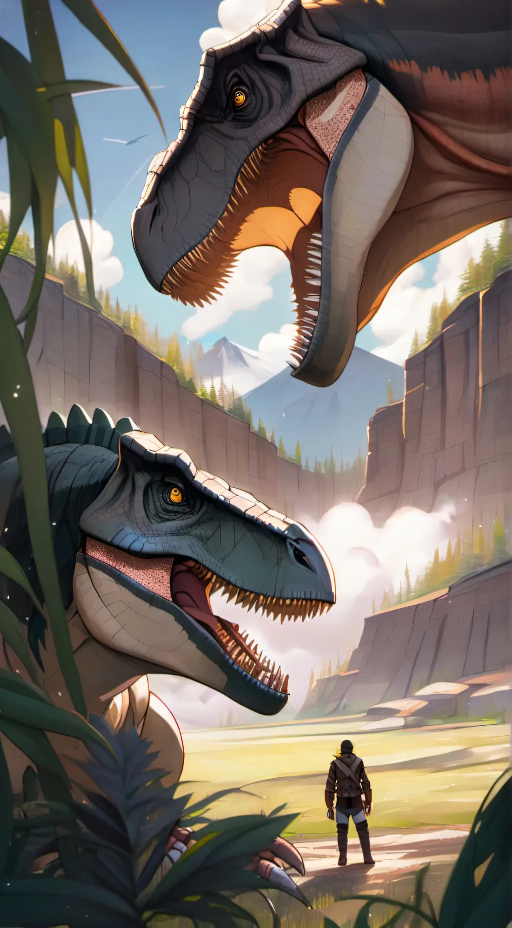 ai character: T. rex vs giga background