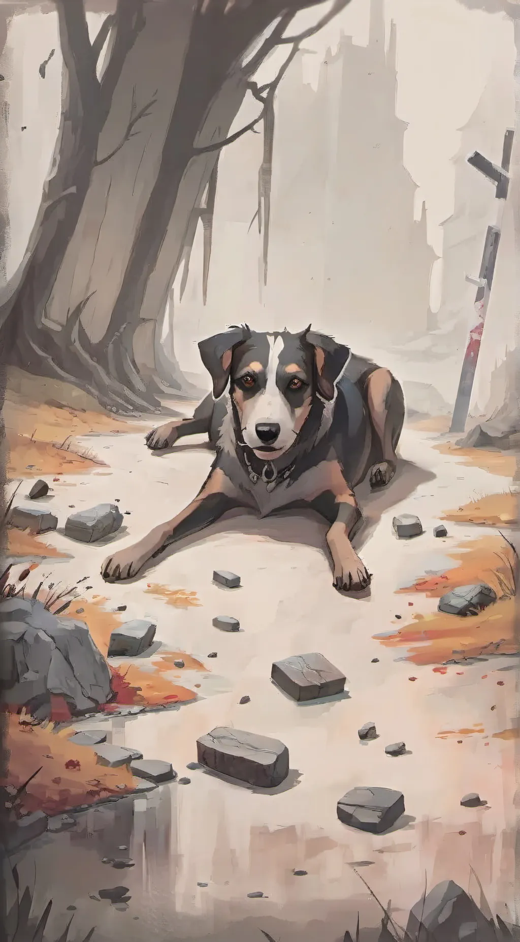 ai character: dead dog background