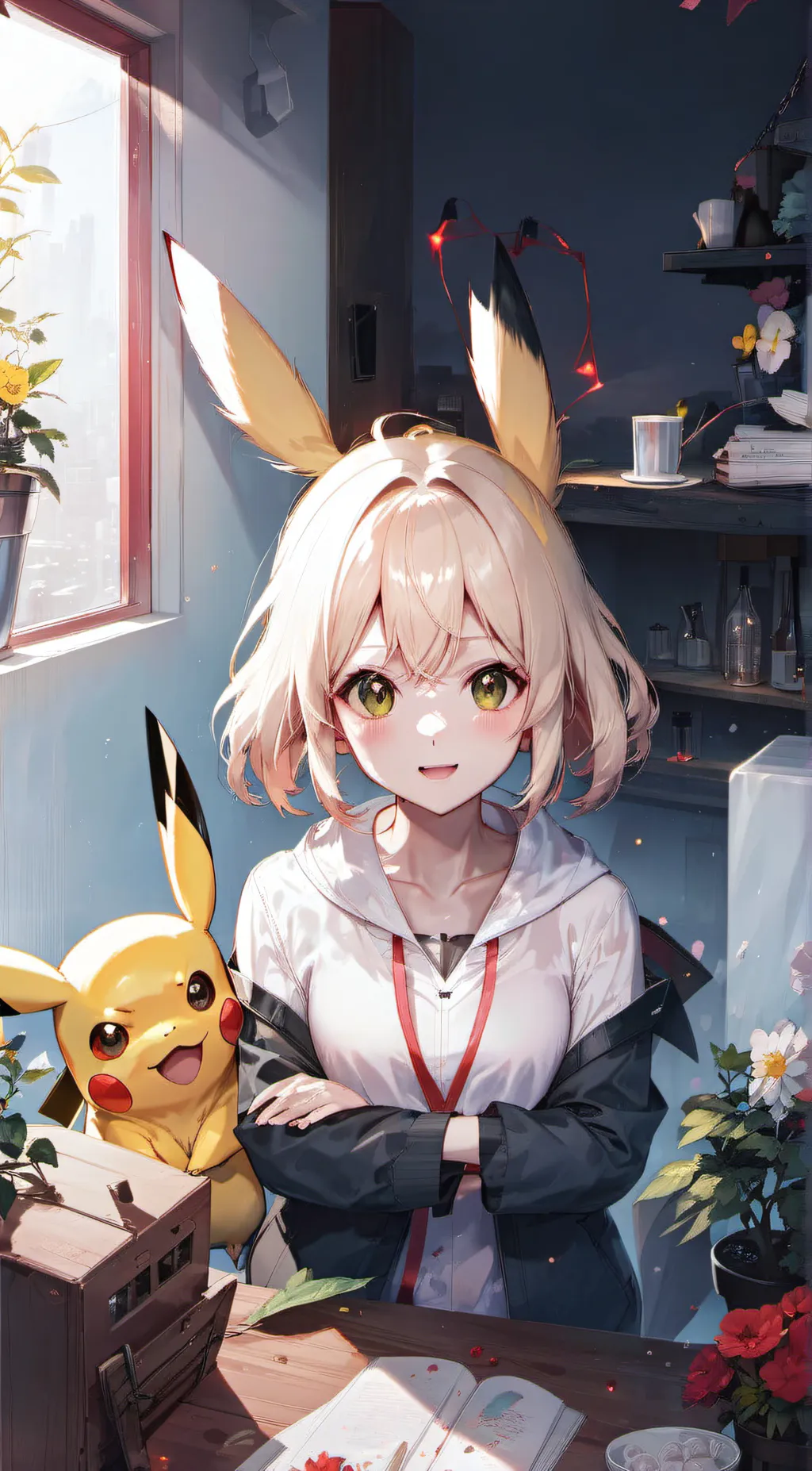 ai character: girl pikachu background