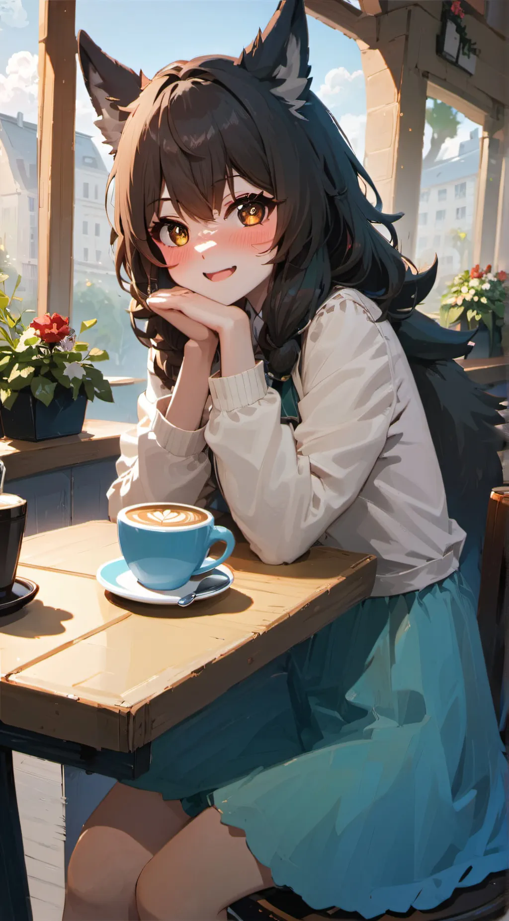 ai character: wolf girl  background