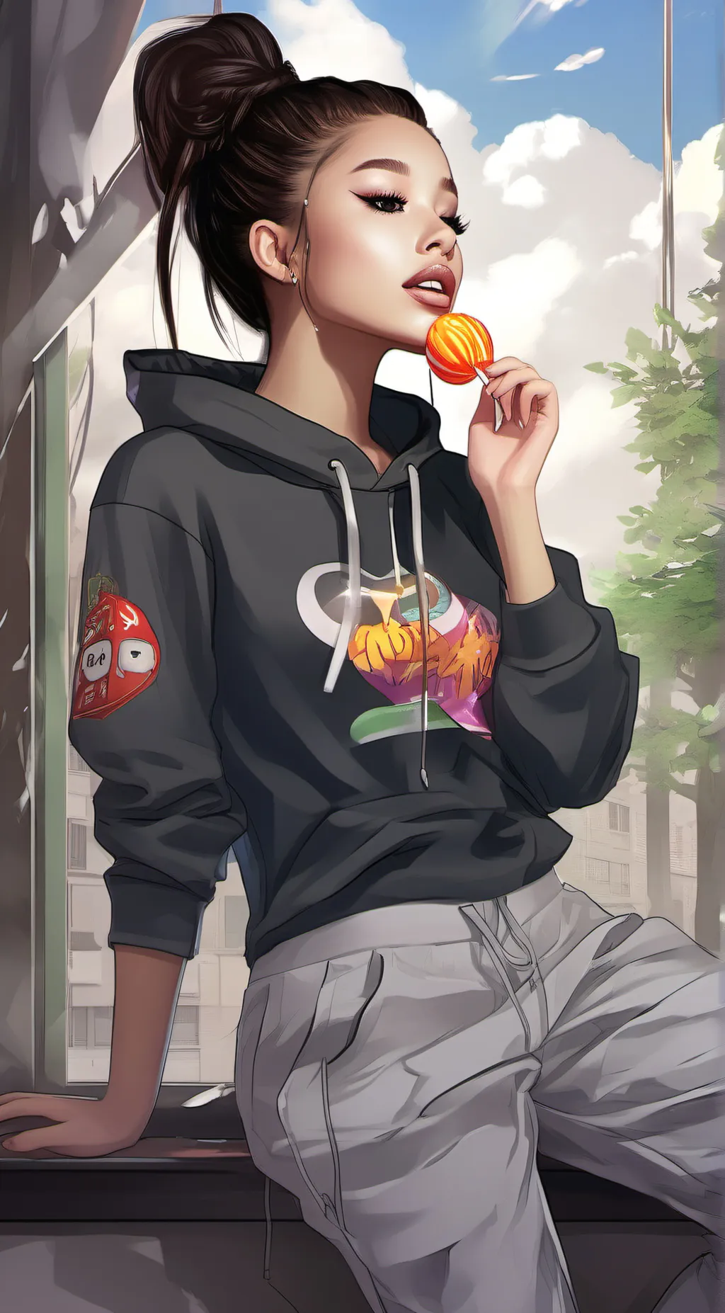 ai character: ariana grande  background