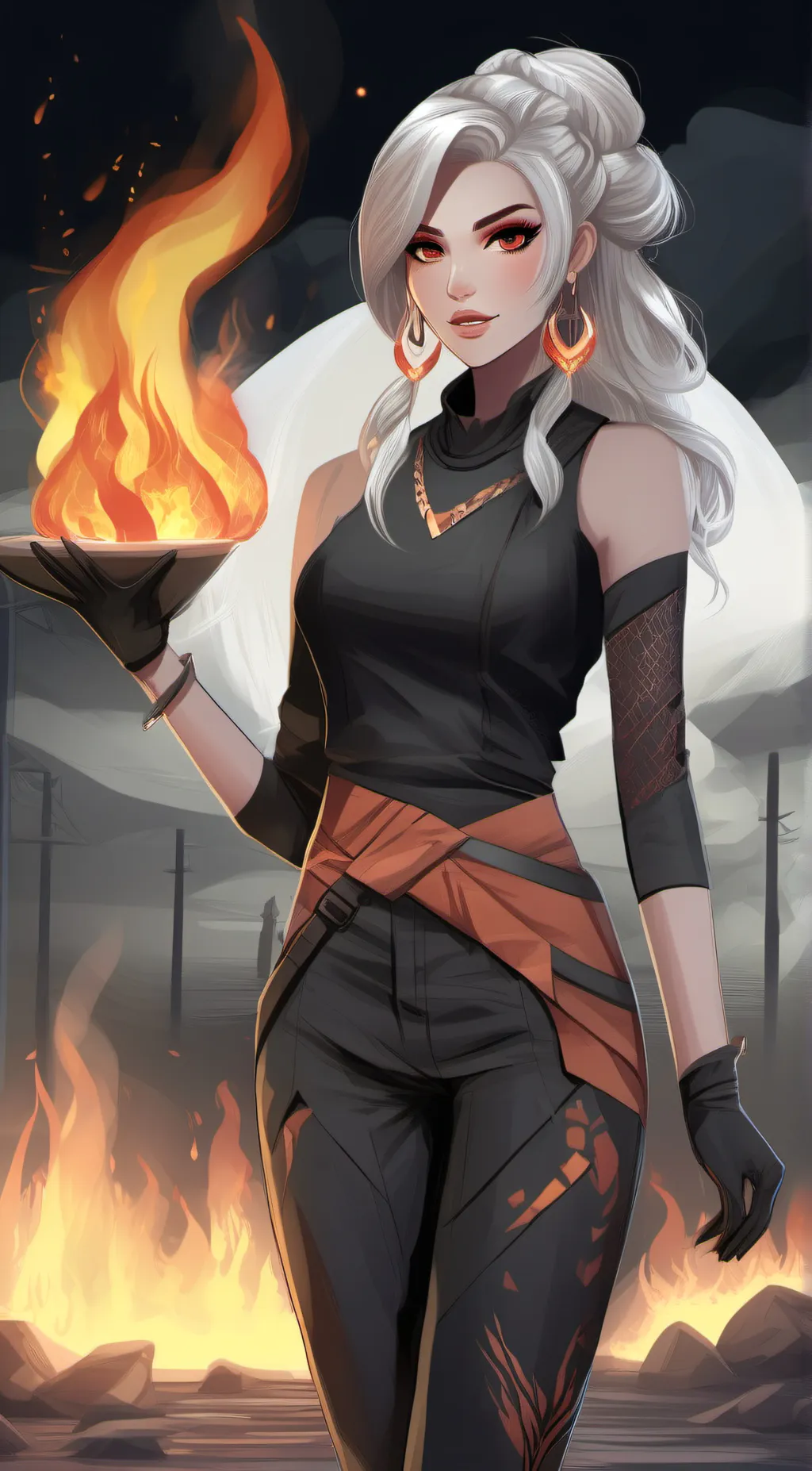 ai character: fiery background