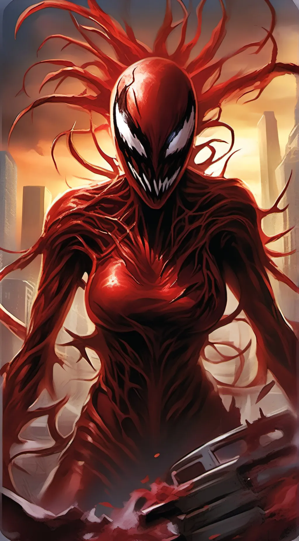 ai character: She carnage background