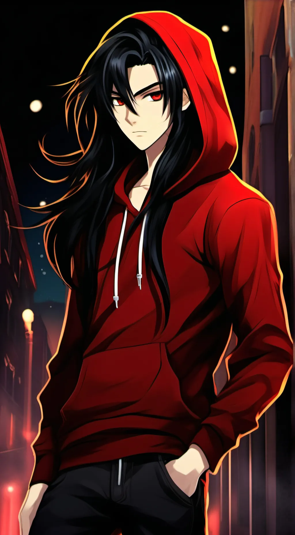 ai character: strangled red background