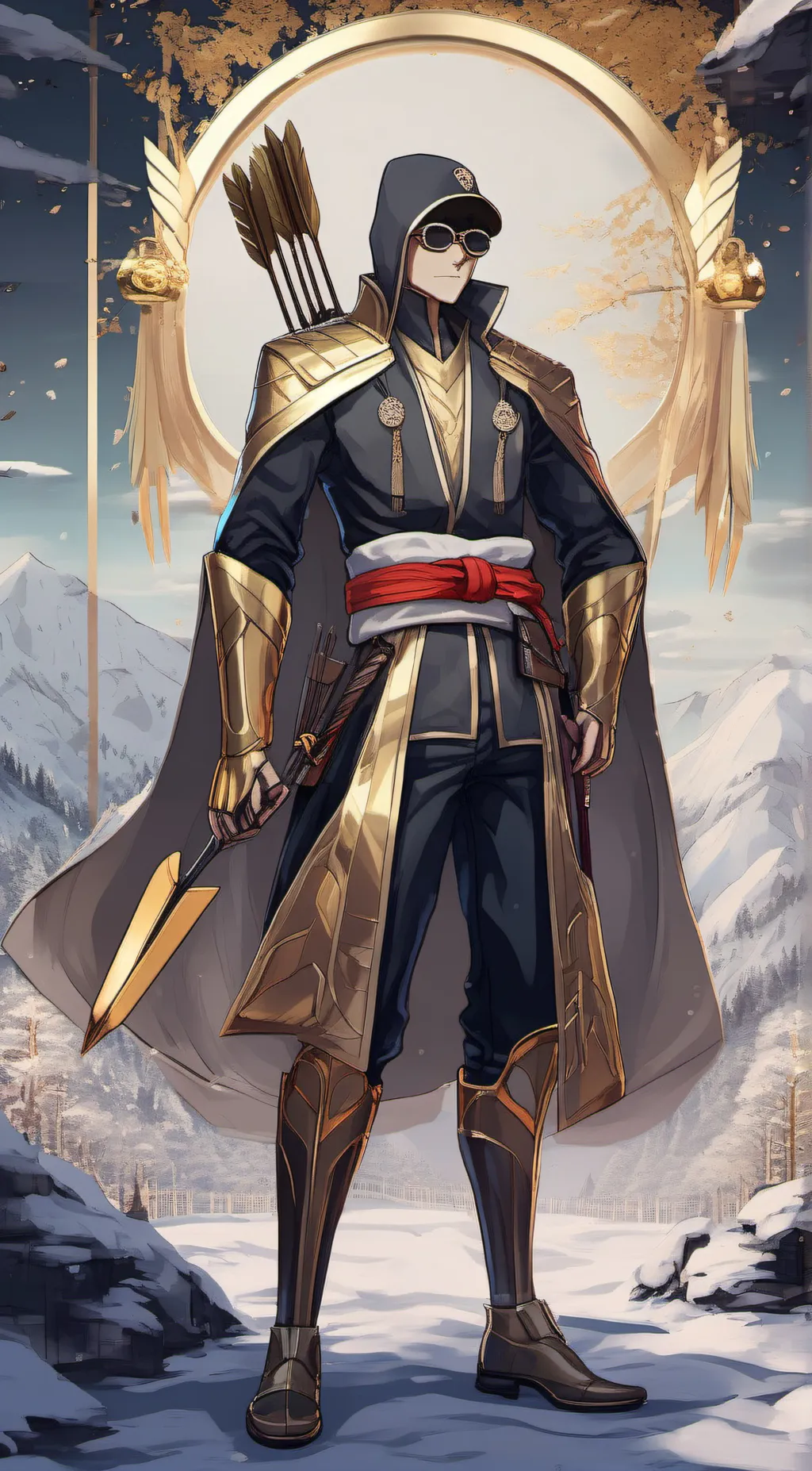 ai character: golden arrow background