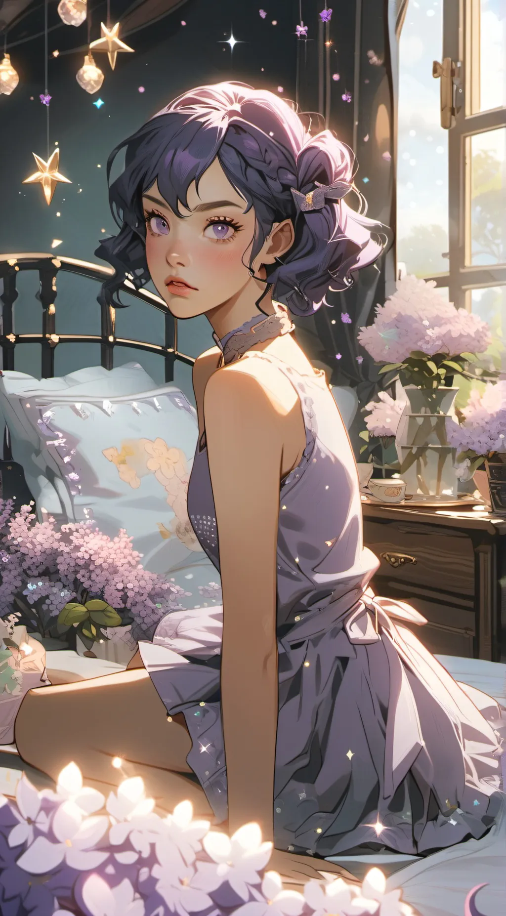 ai character: Violet background