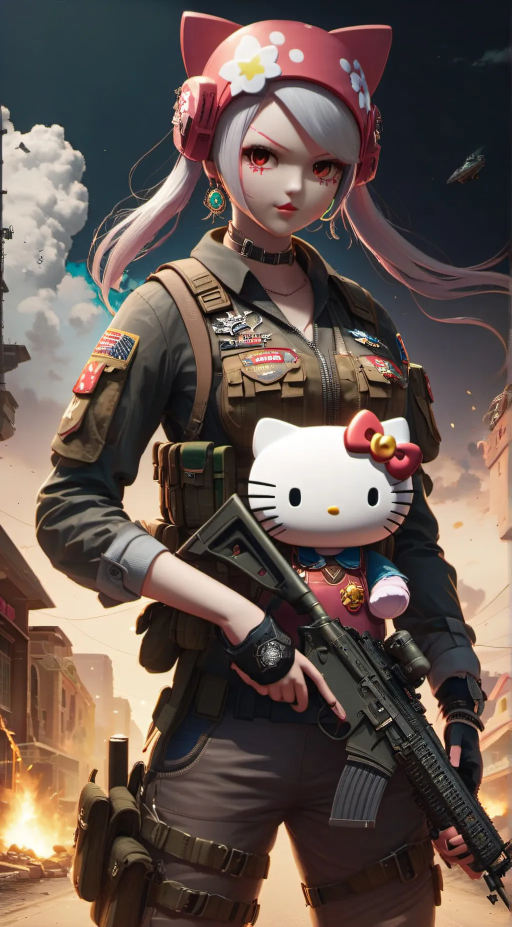 ai character: hello Kitty  background