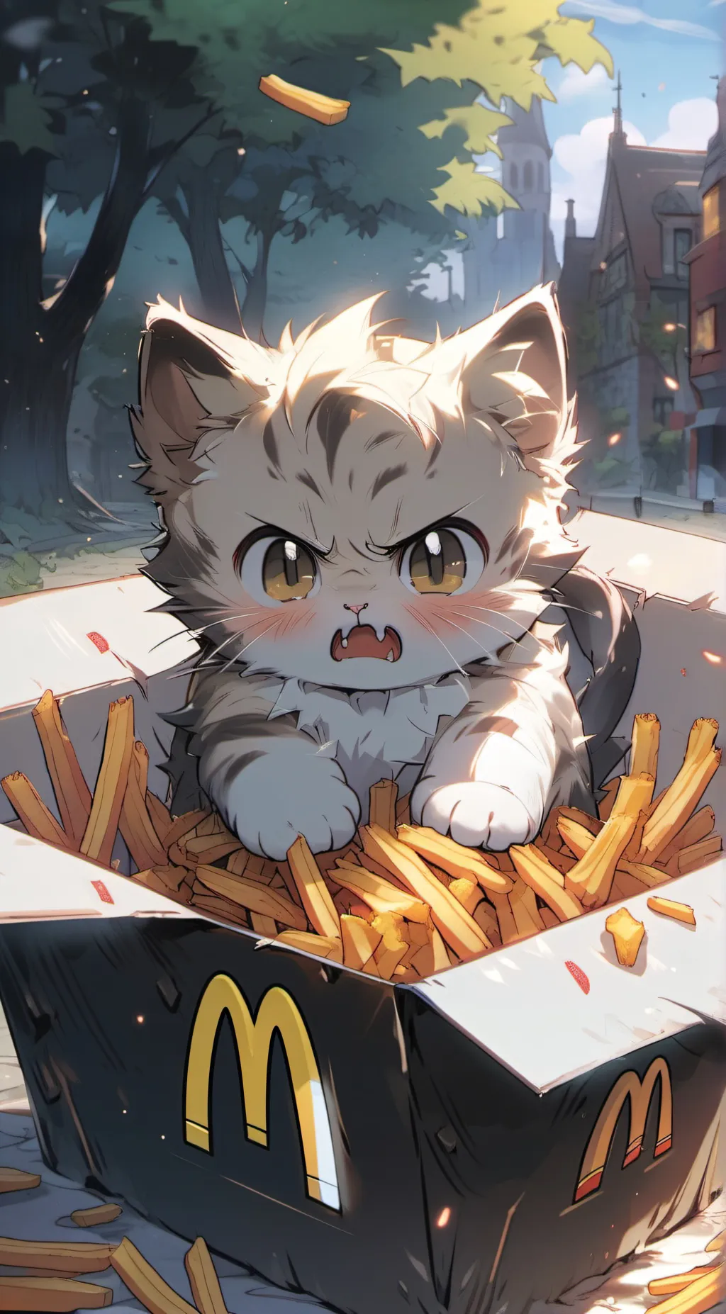 ai character: french fry kitten background