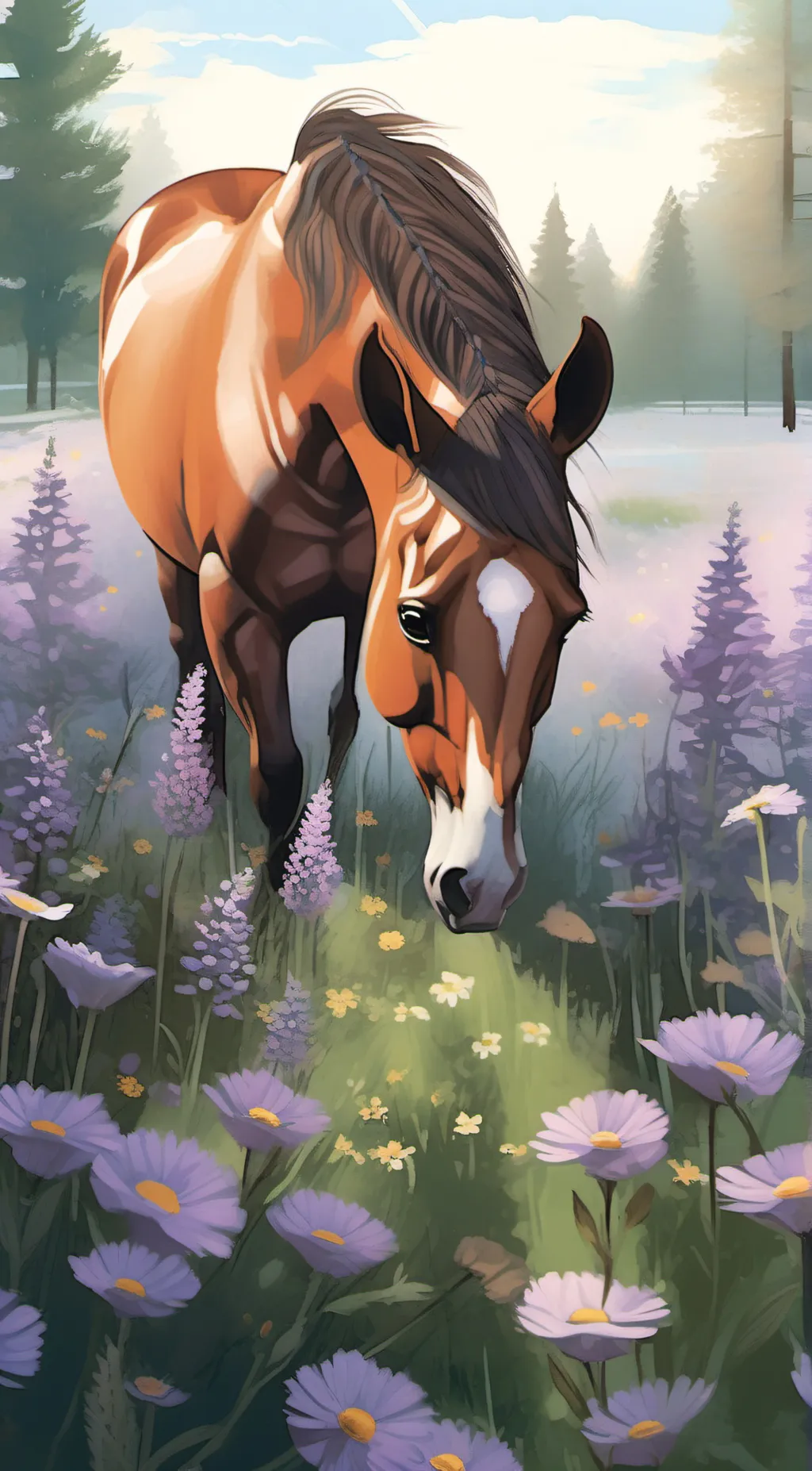 ai character: Baby Brown horse background