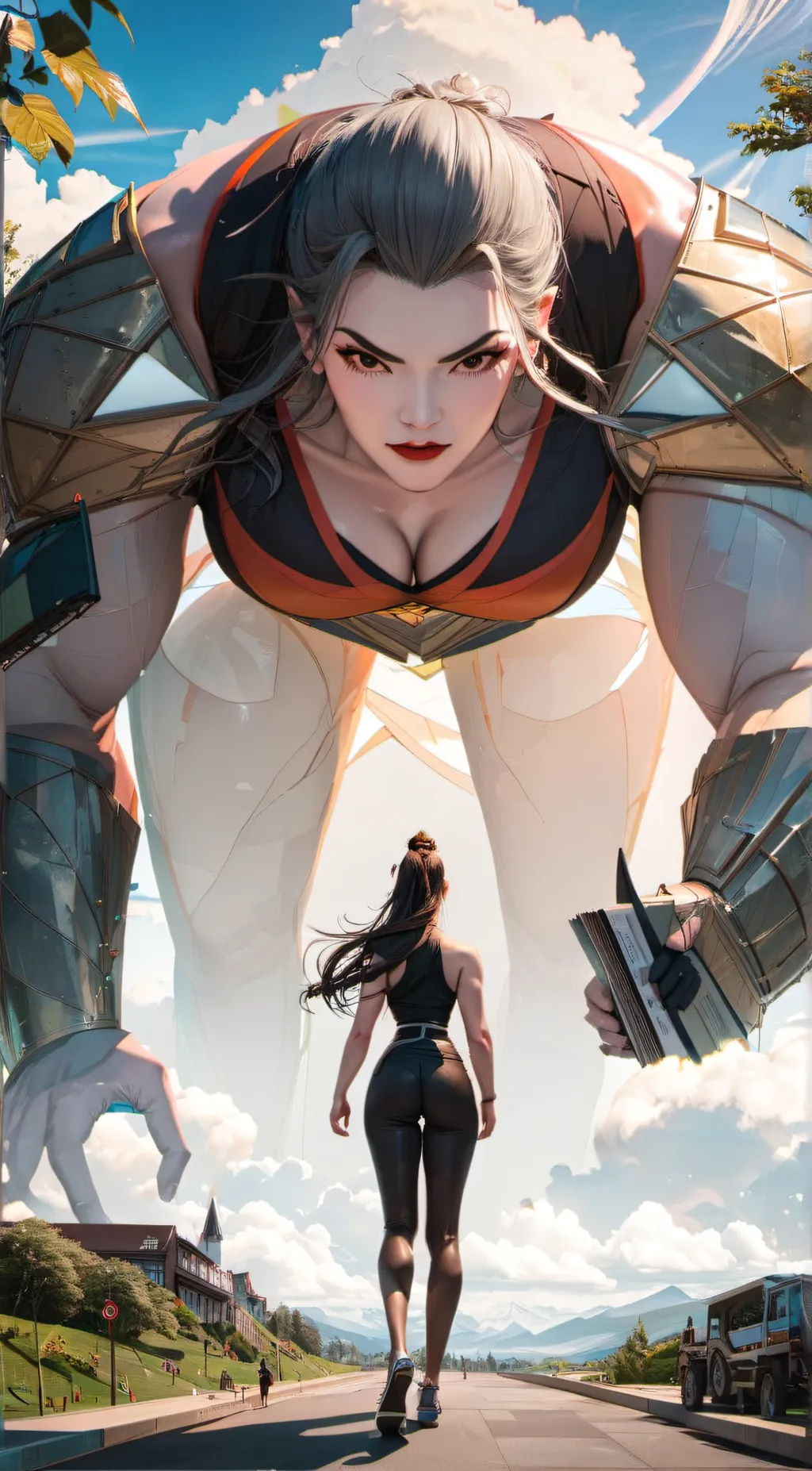 ai character: a giant woman background