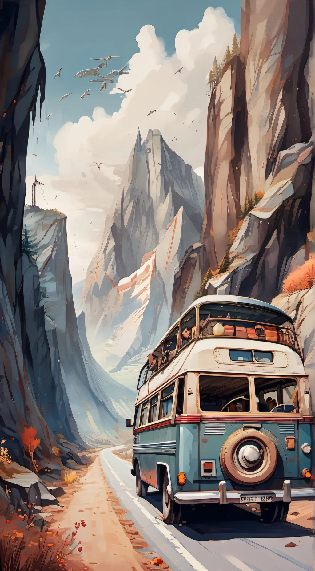 ai character: Kny road trip  background