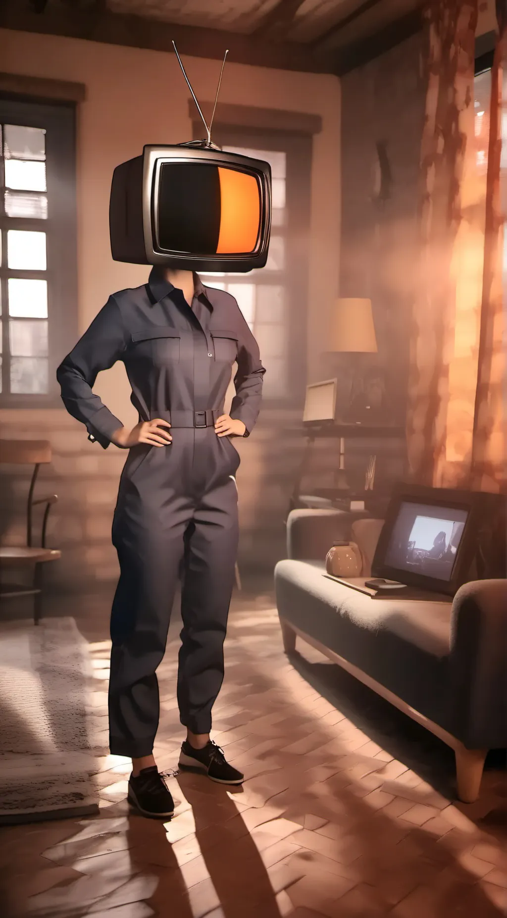 ai character: sus tv woman background