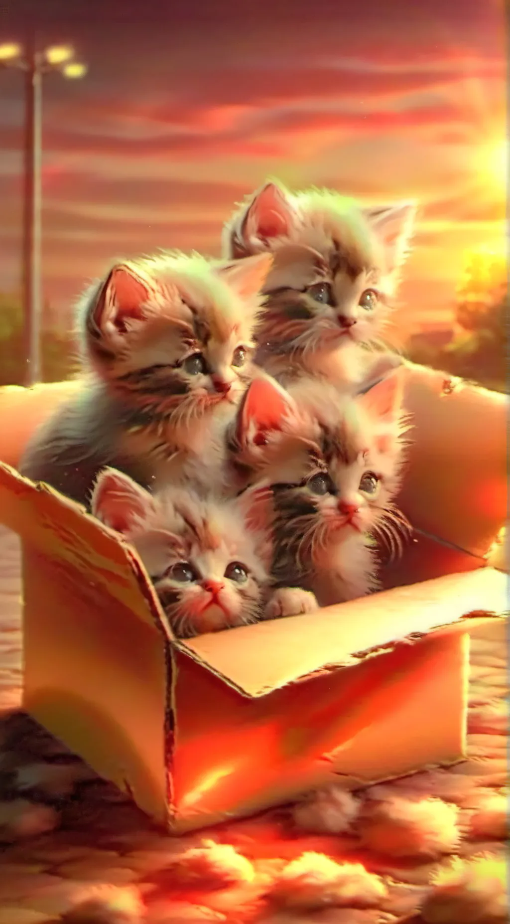 ai character: 4 homeless kittens background