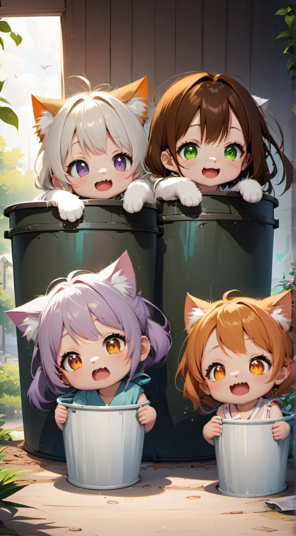 ai character: 4 baby cats background