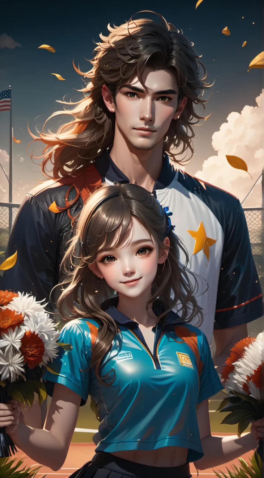 ai character: Group boys tennis background