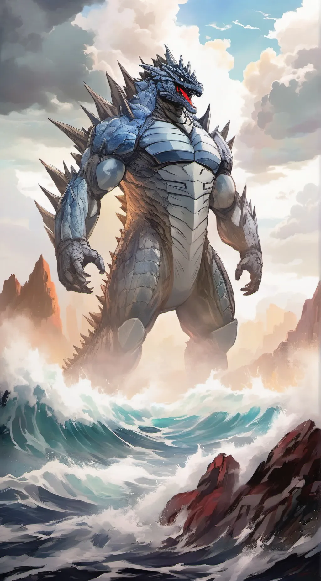 ai character: Godzilla  background