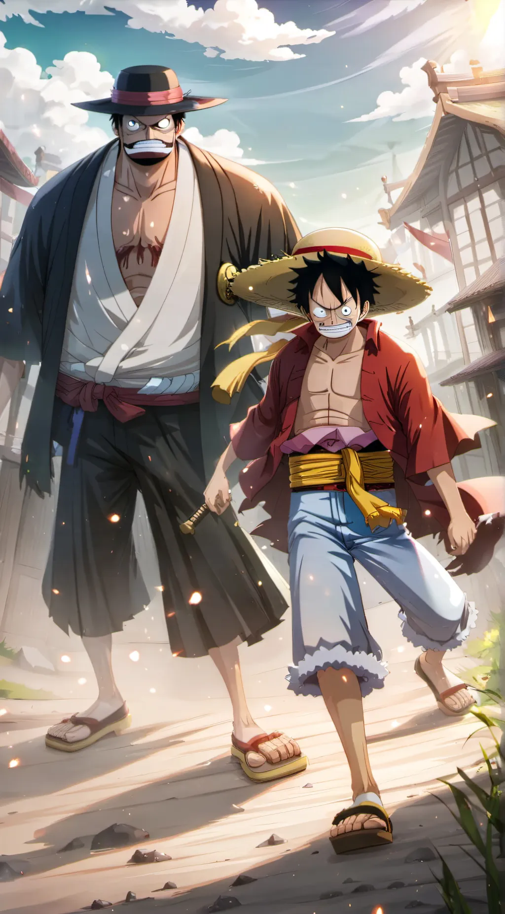 ai character: Luffy and jimbei  background