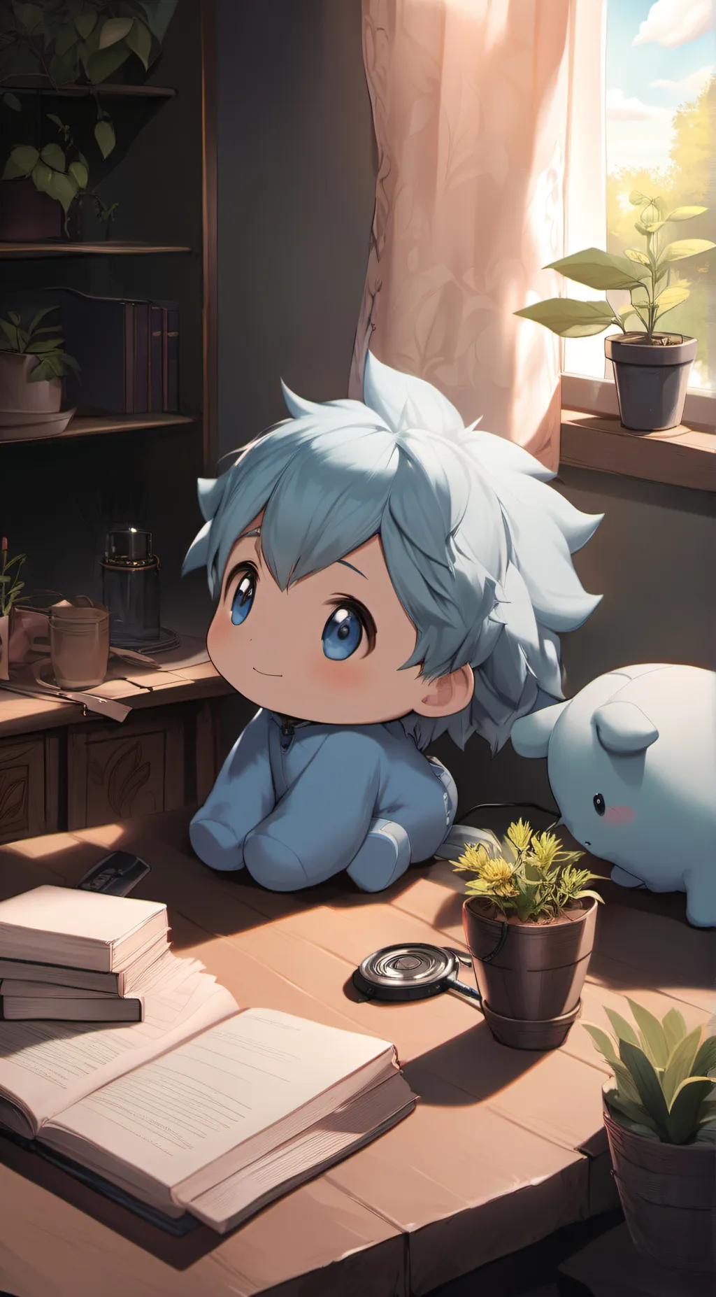 ai character: blueberry background