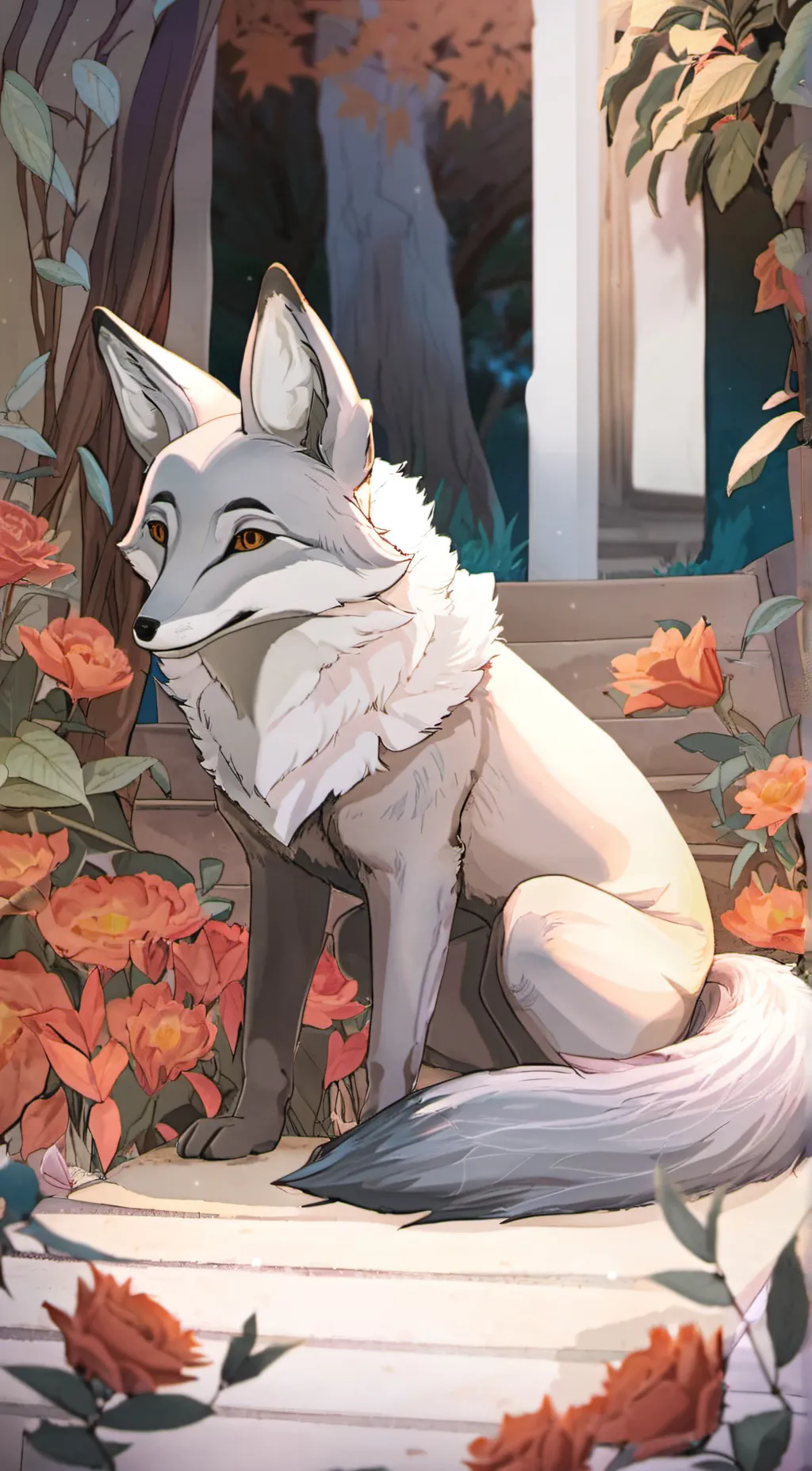 ai character: a grey fox background