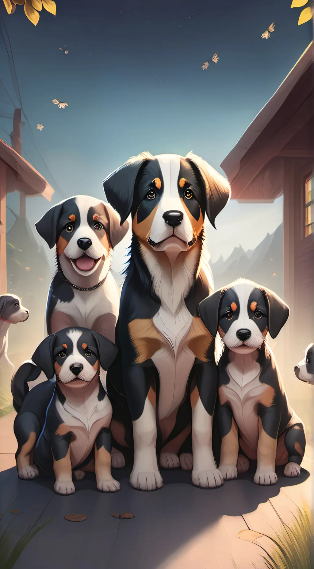 ai character: A dog with puppies background