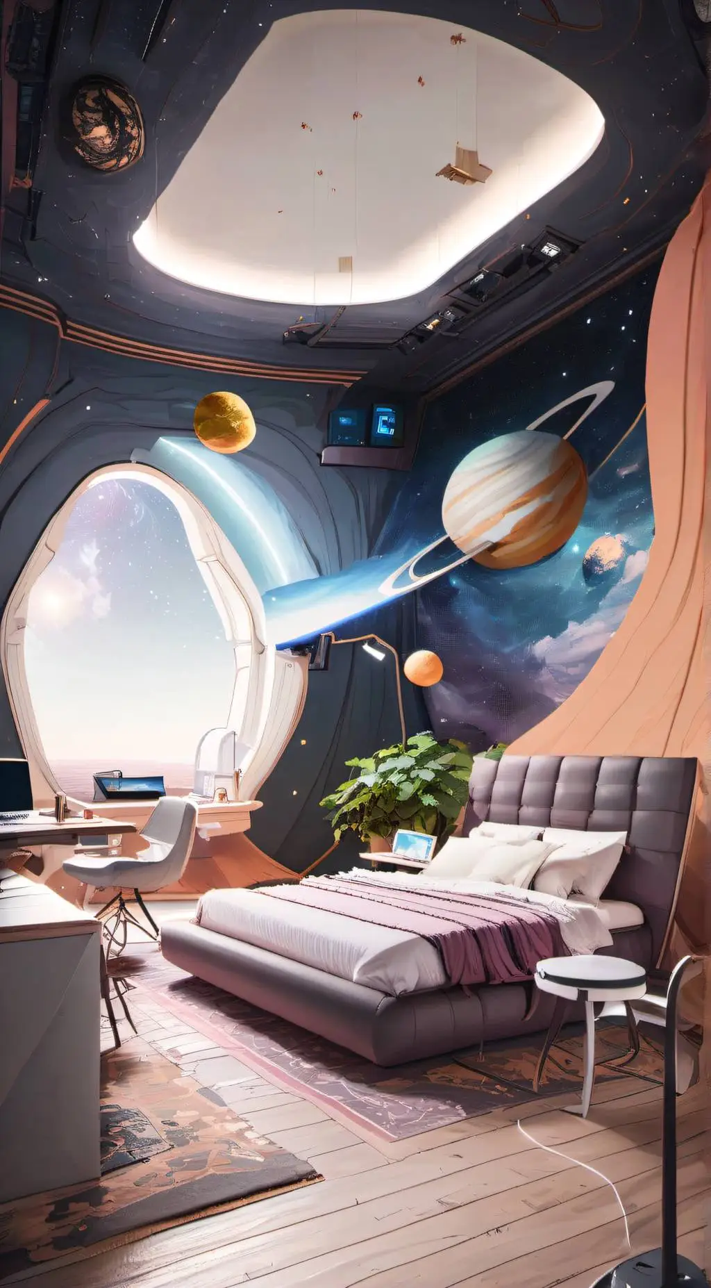 ai character: Space Bedroom background