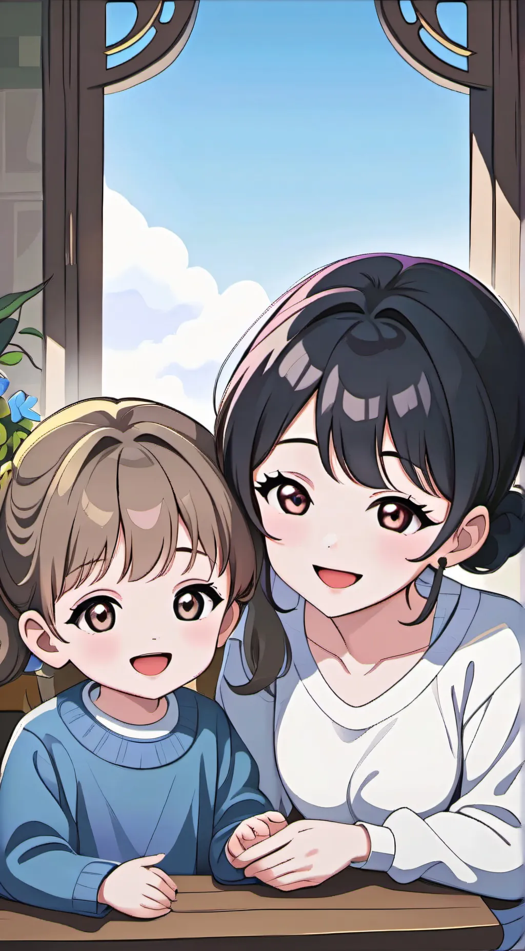 ai character: Mommy and daughter background