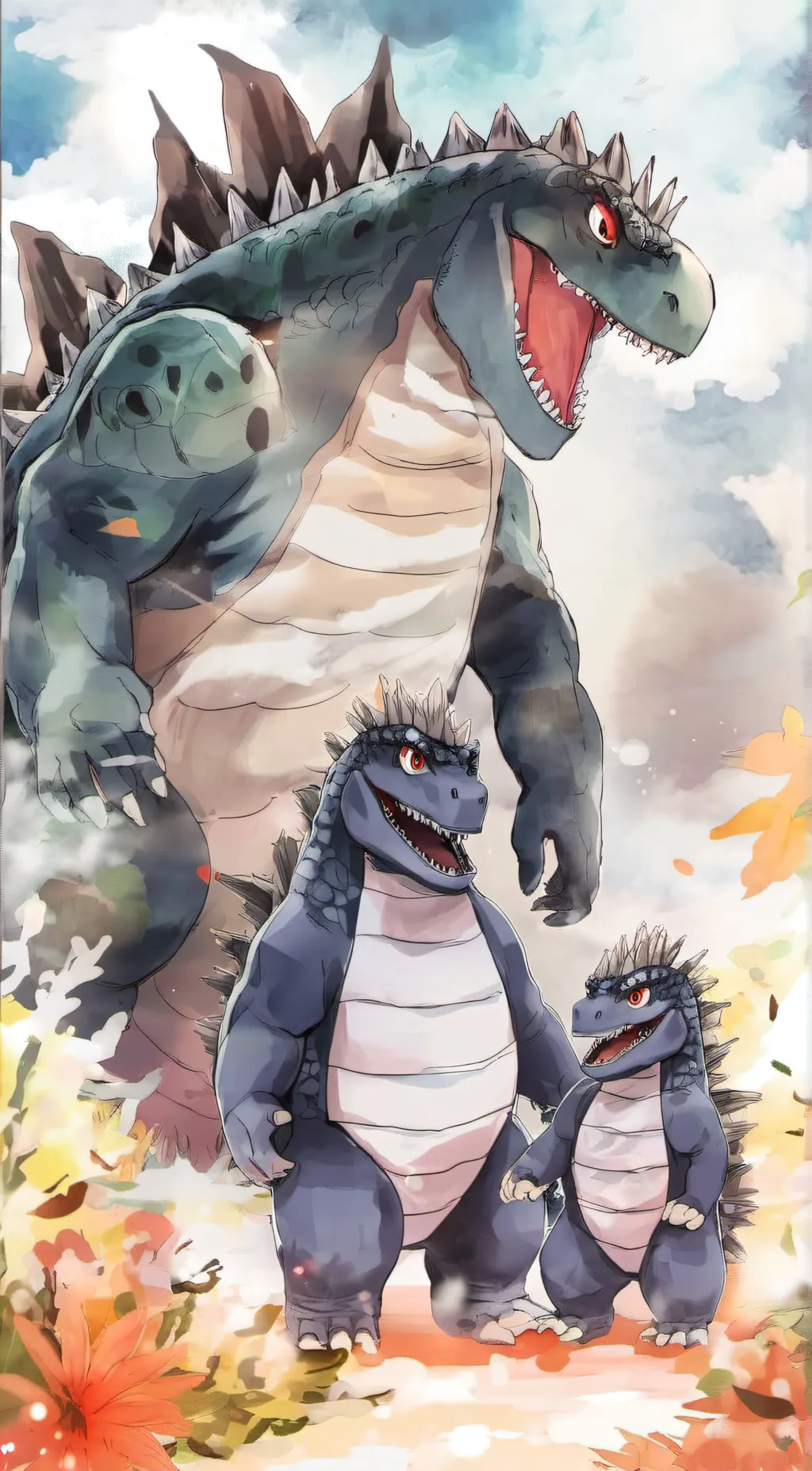 ai character: Baby Godzilla background