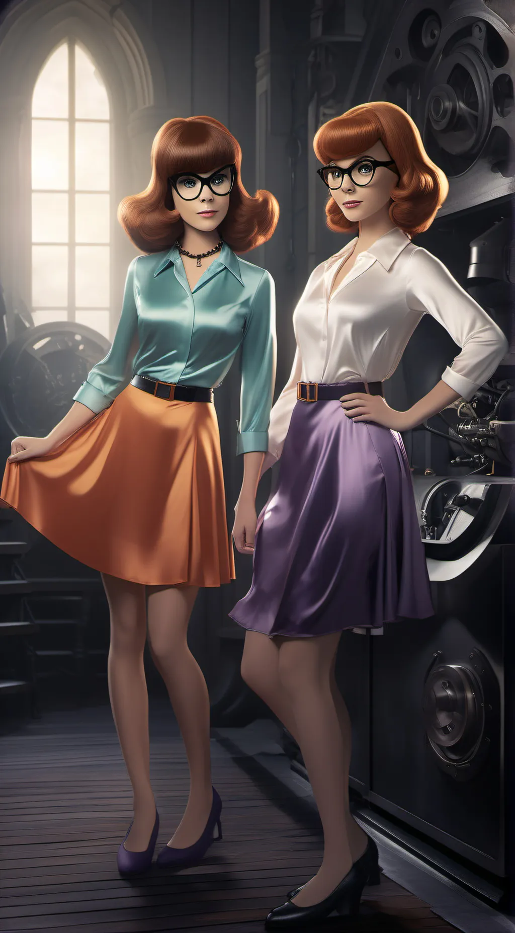 ai character: Velma & Daphne  background
