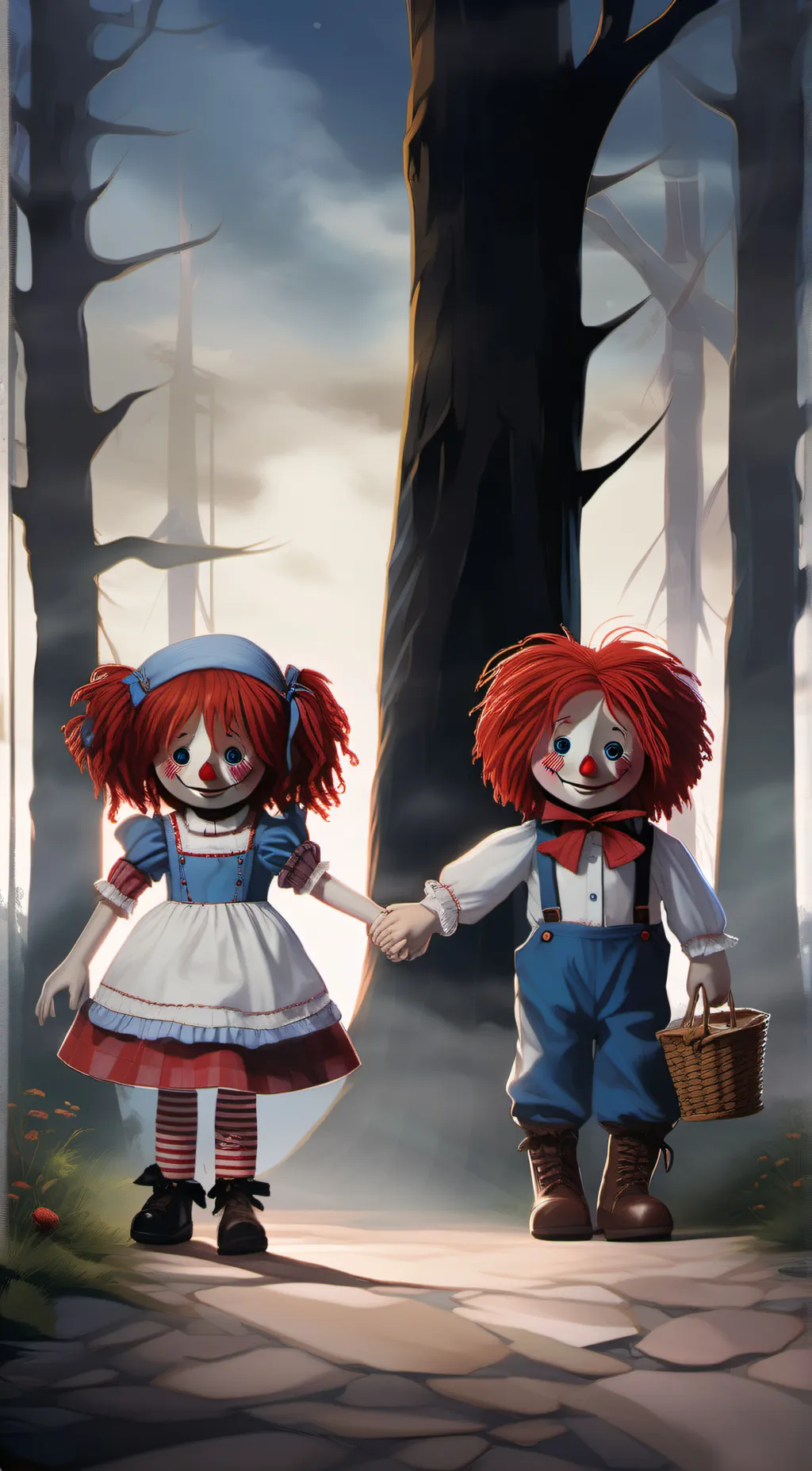 ai character: raggedy Ann  background