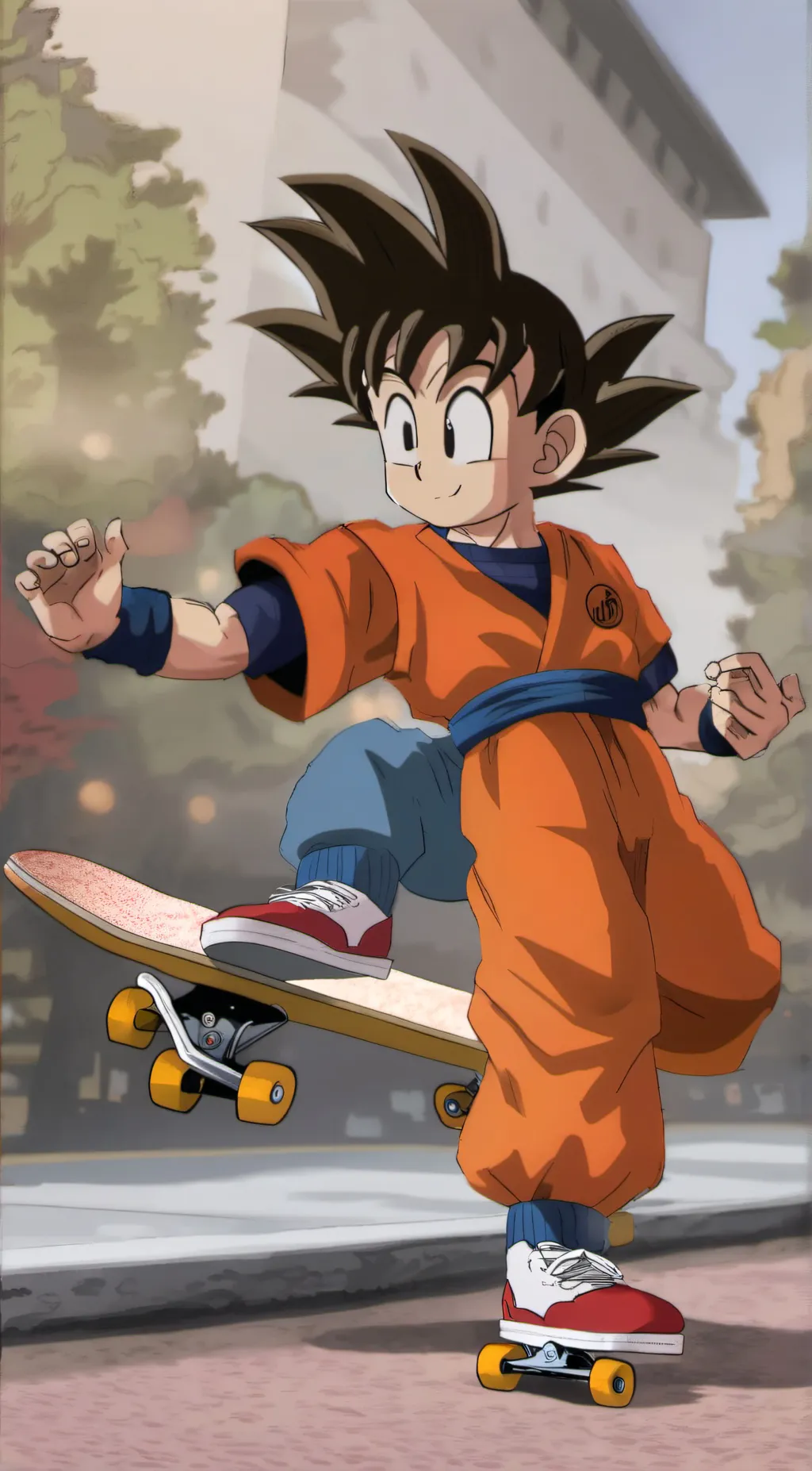 ai character: kidGoku skateboard background