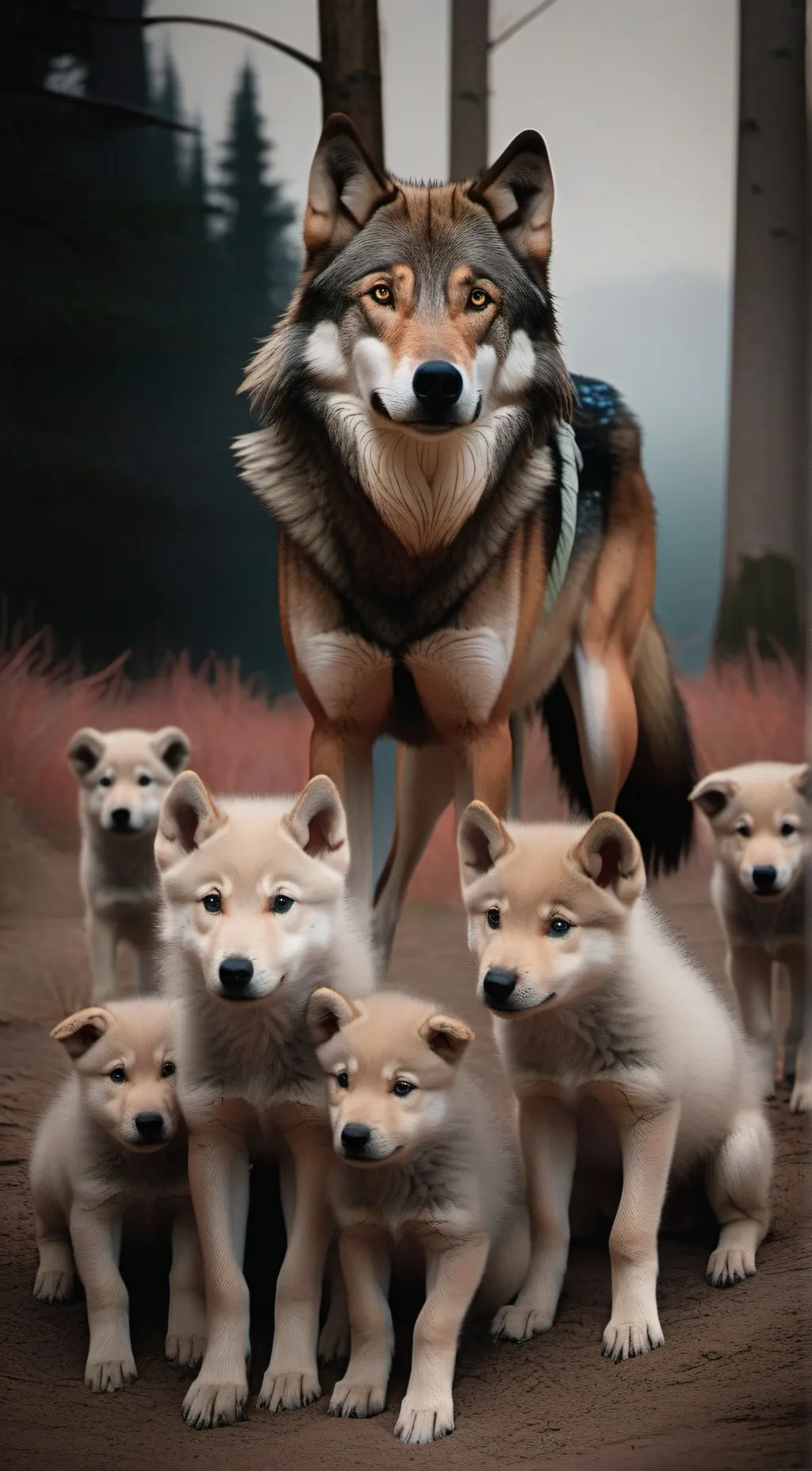 ai character: wolf family  background