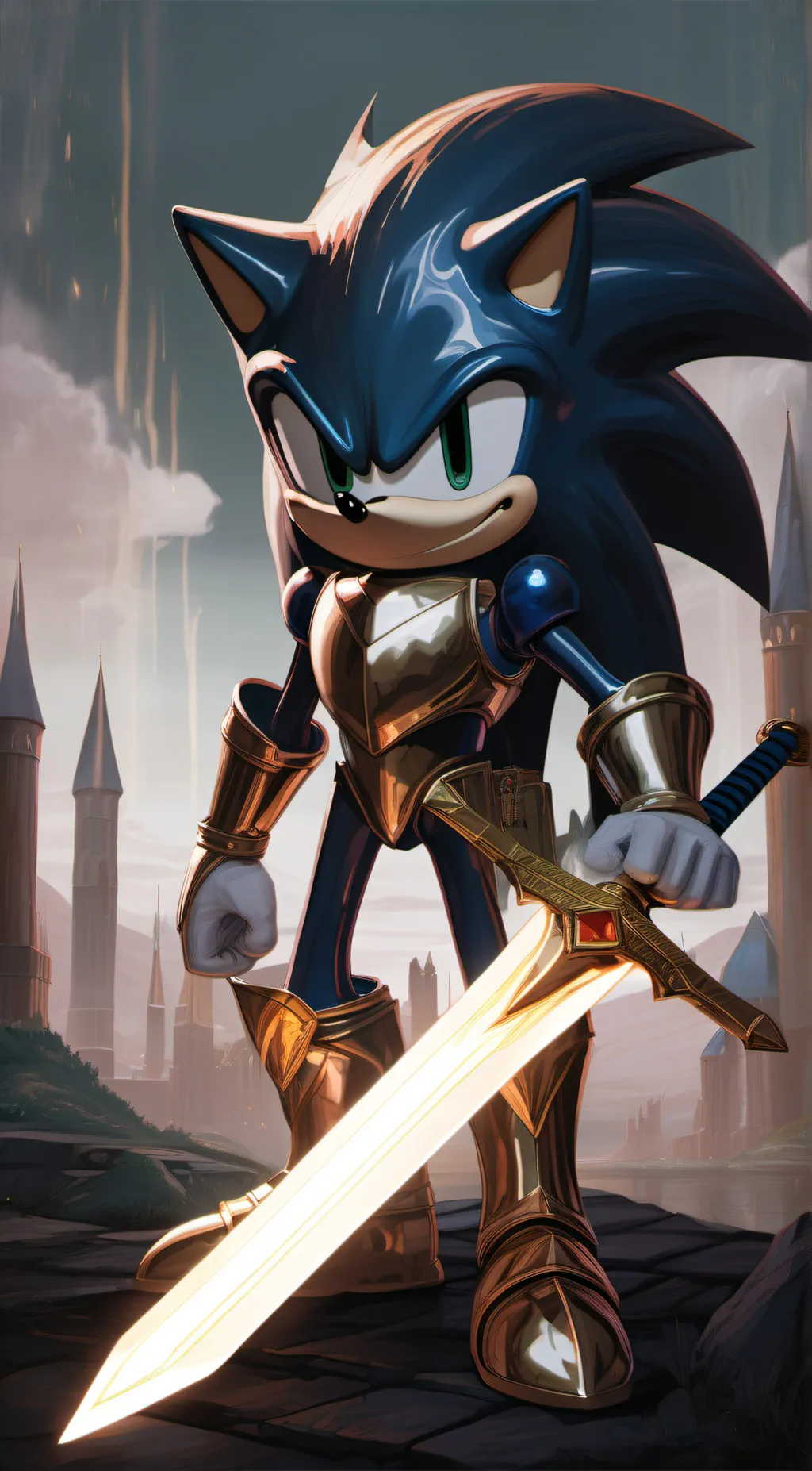 ai character: sonic(black knight background