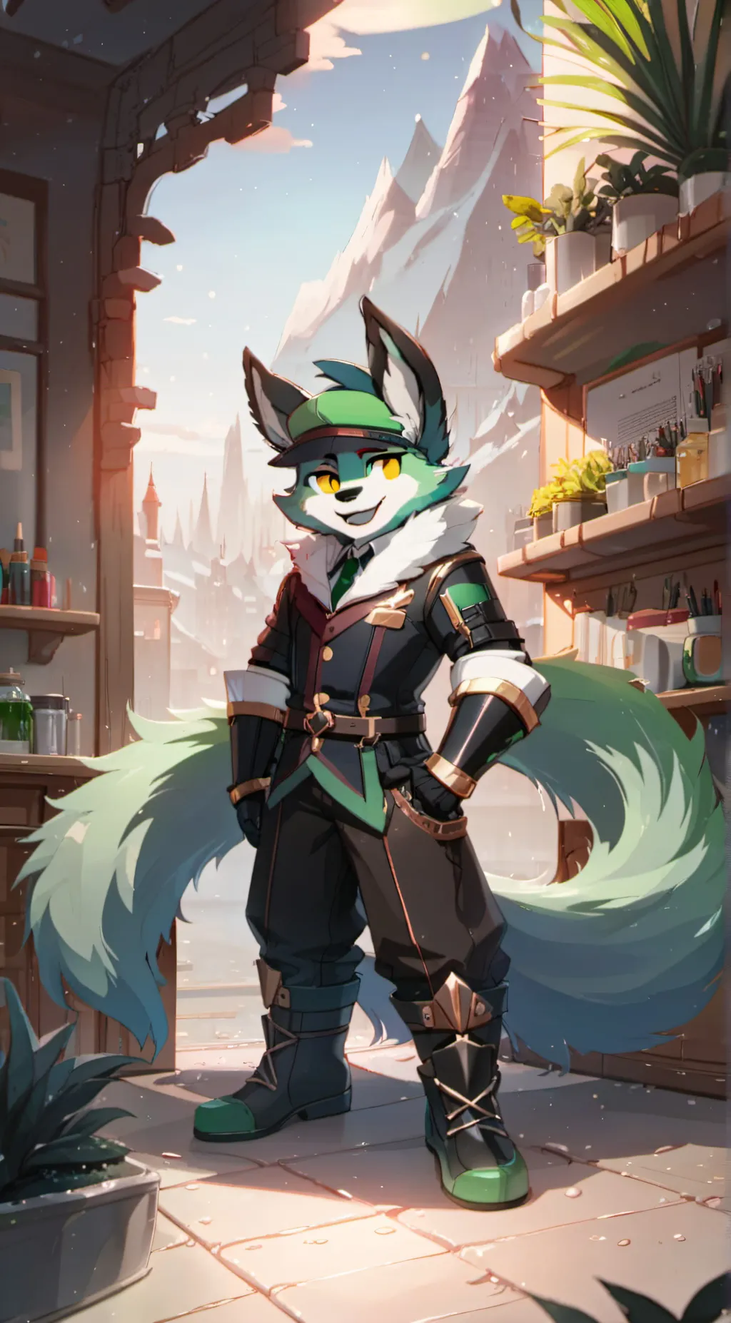 ai character: Green furry background