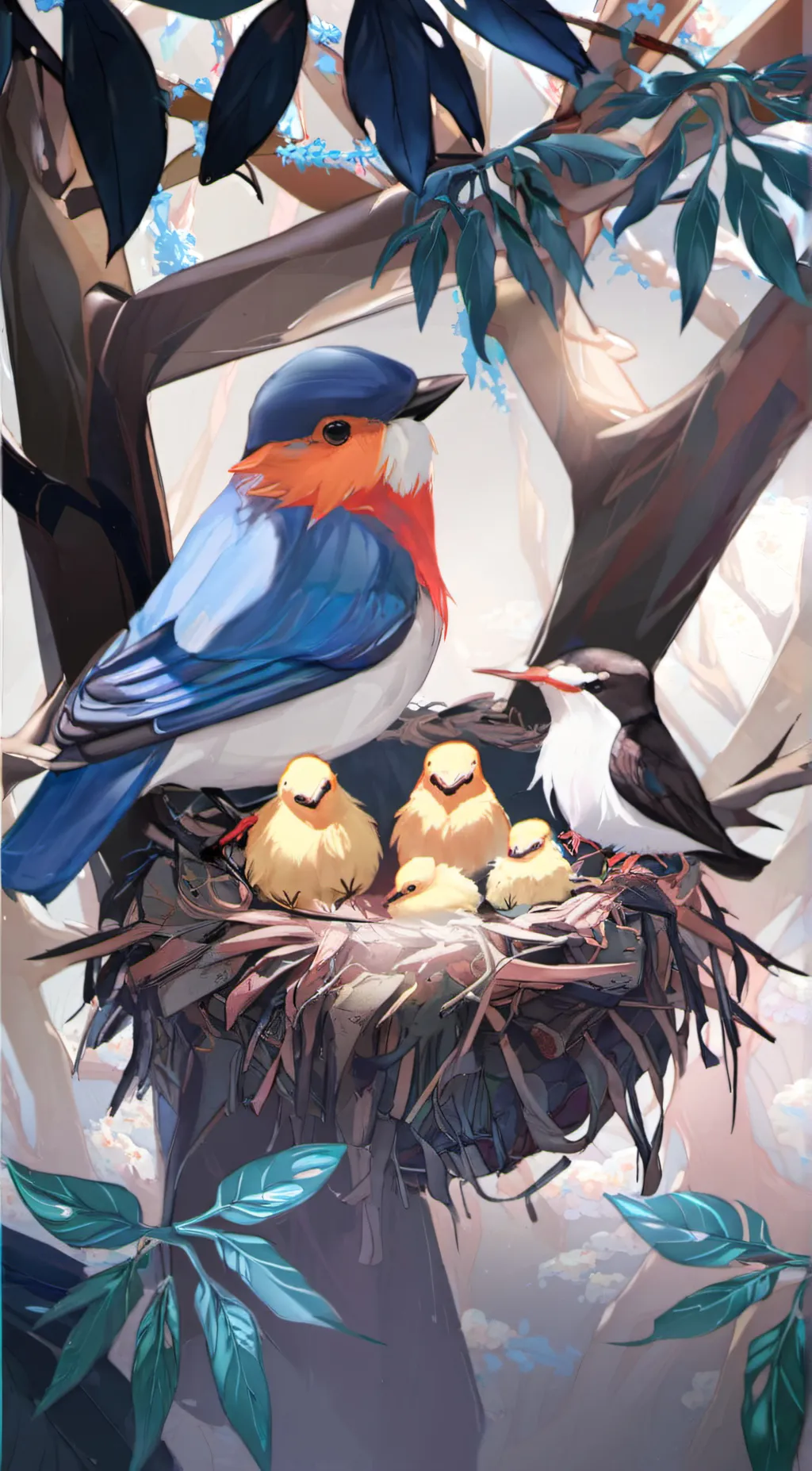 ai character: bird family  background
