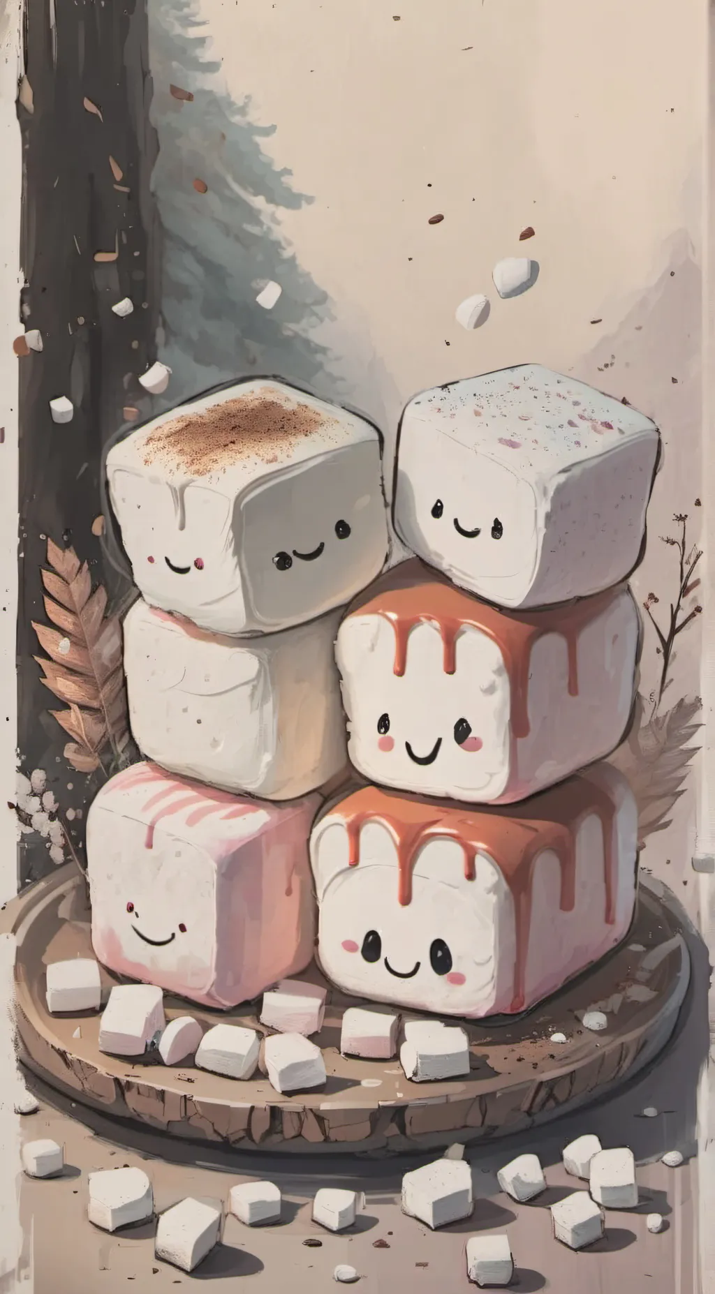 ai character: cute marshmallow 🩷 background