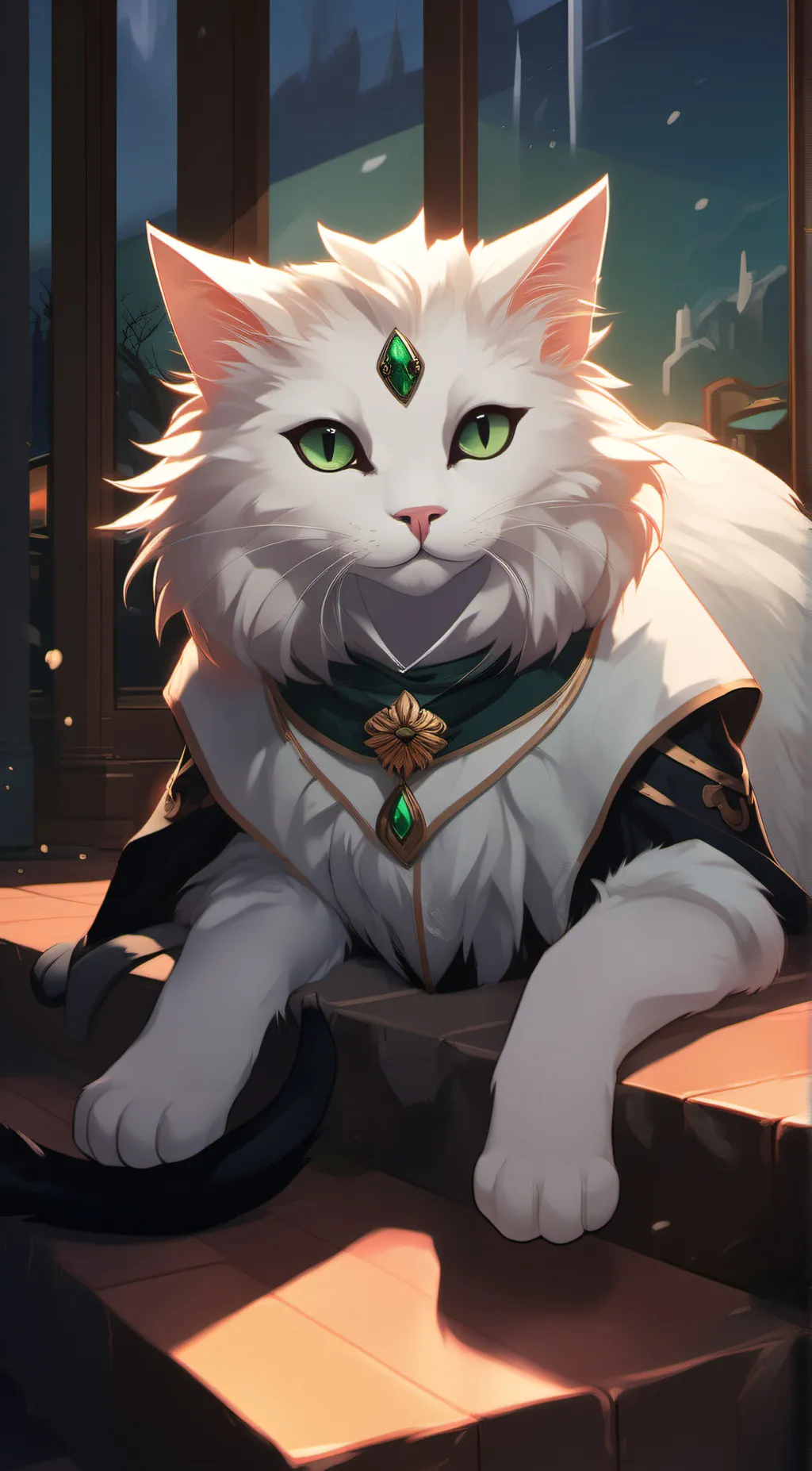 ai character: Snowy magic cat background