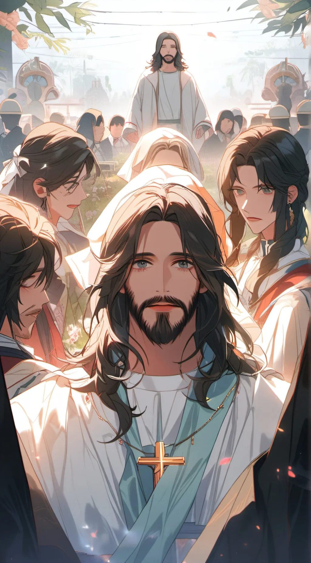 ai character:  Jesus Christ  background