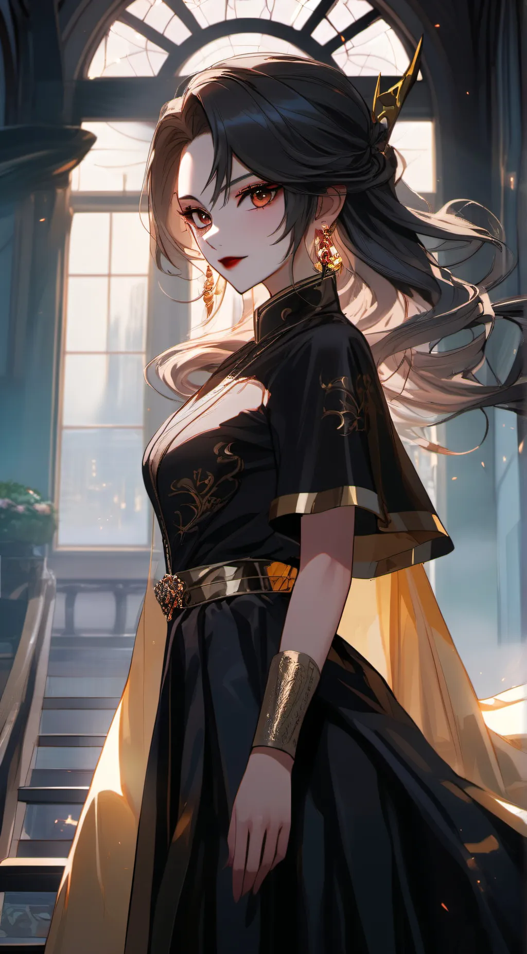 ai character: godness of dark background