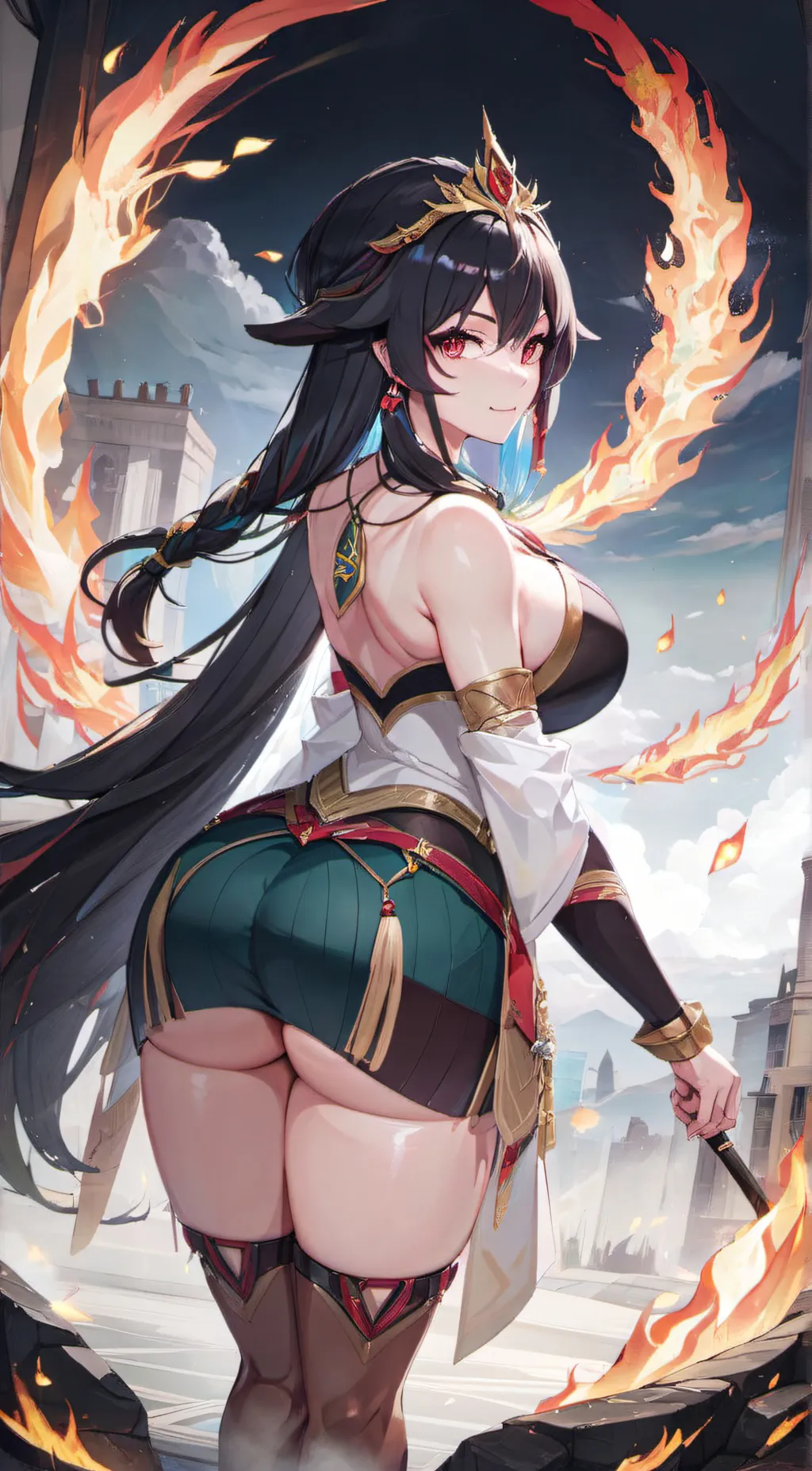 ai character: Yuki,Flame goddess background
