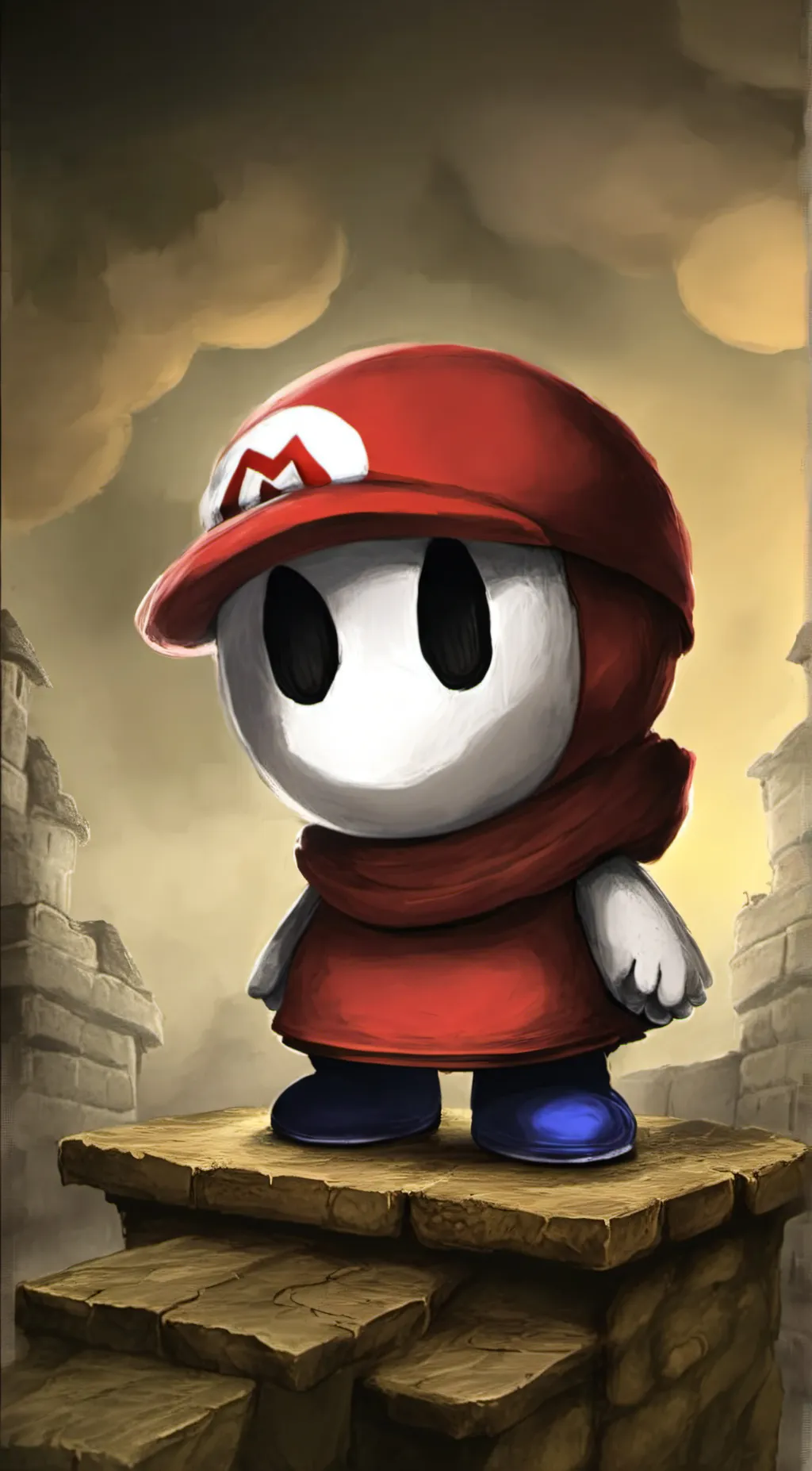 ai character: Shy Guy from mario background