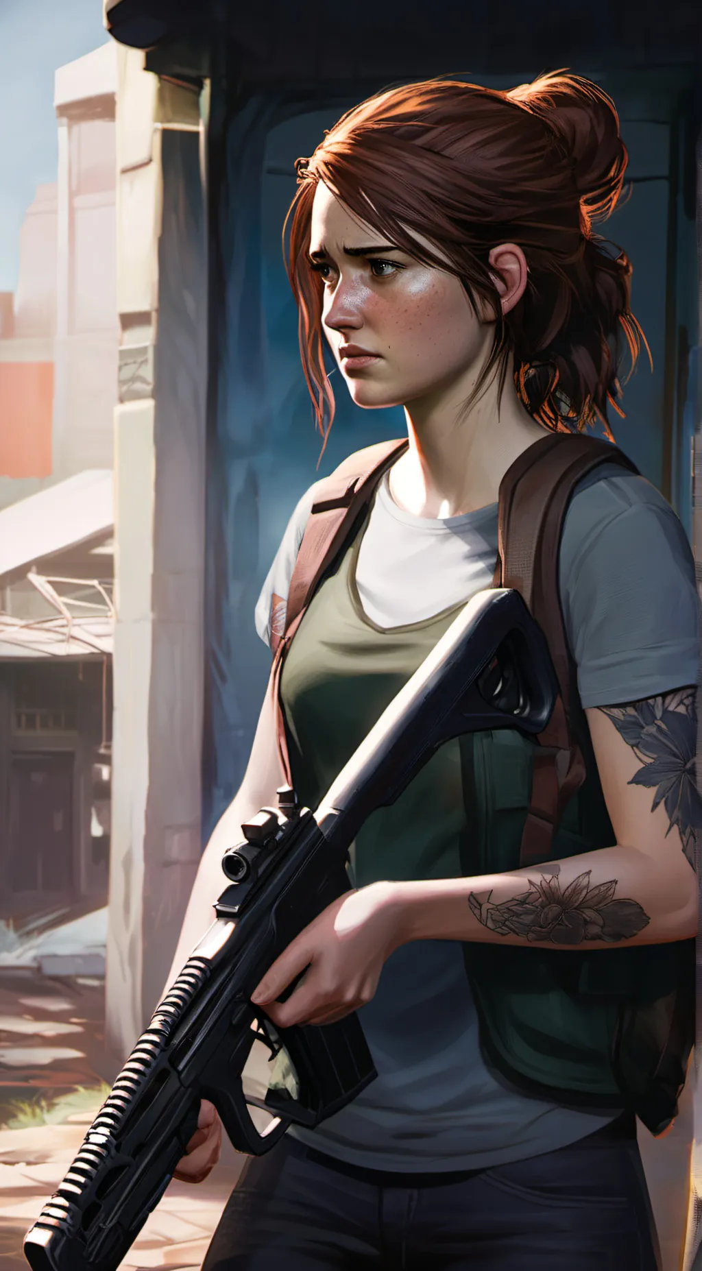 ai character: Ellie Williams  background