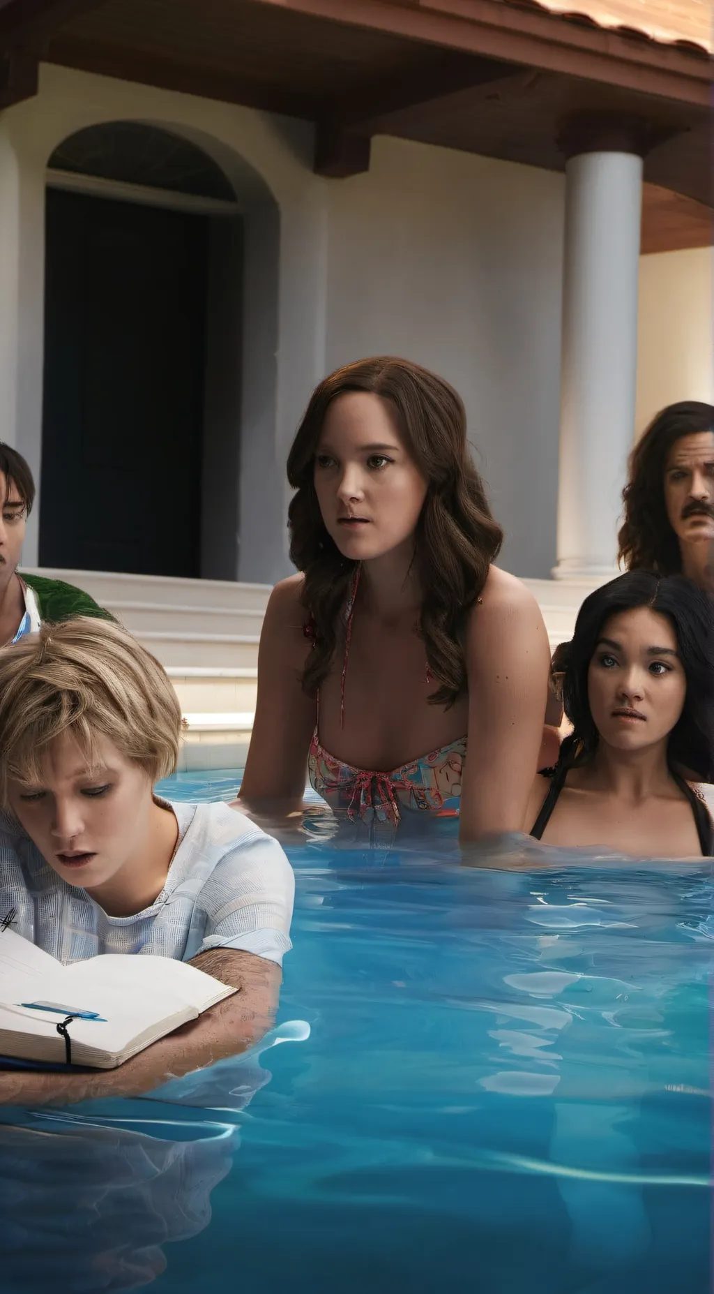 ai character: Pool party people background