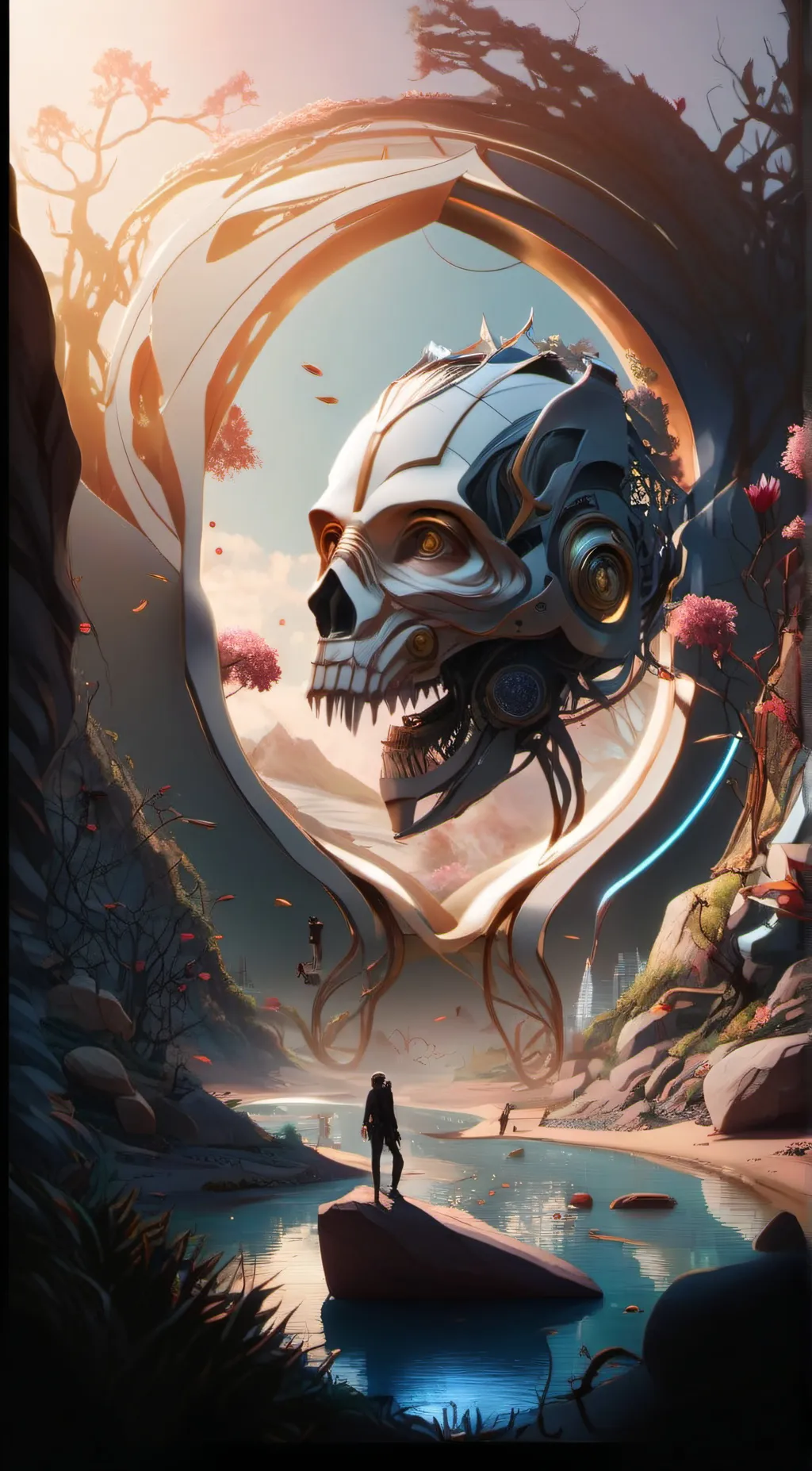 ai character: giant flower head  background