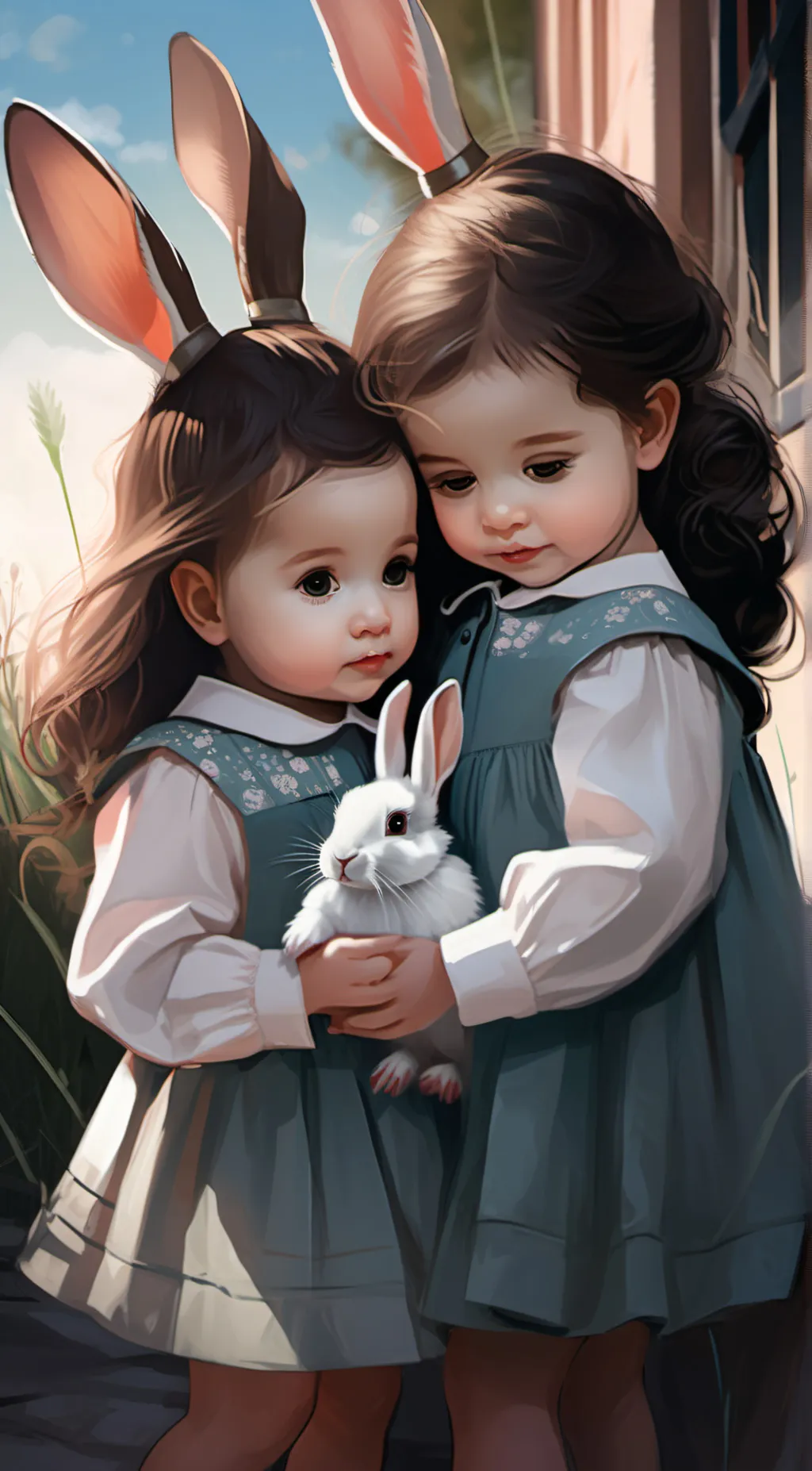 ai character: Rabbit and kids background