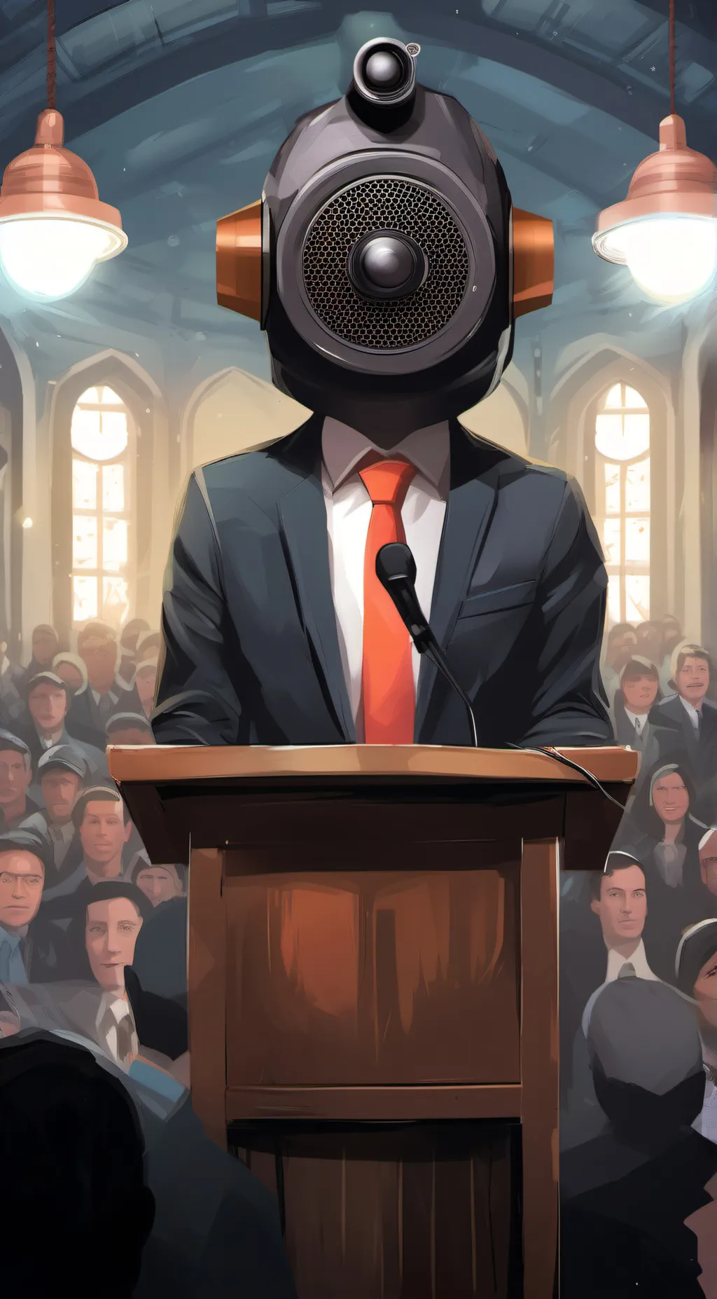 ai character: speaker man  background