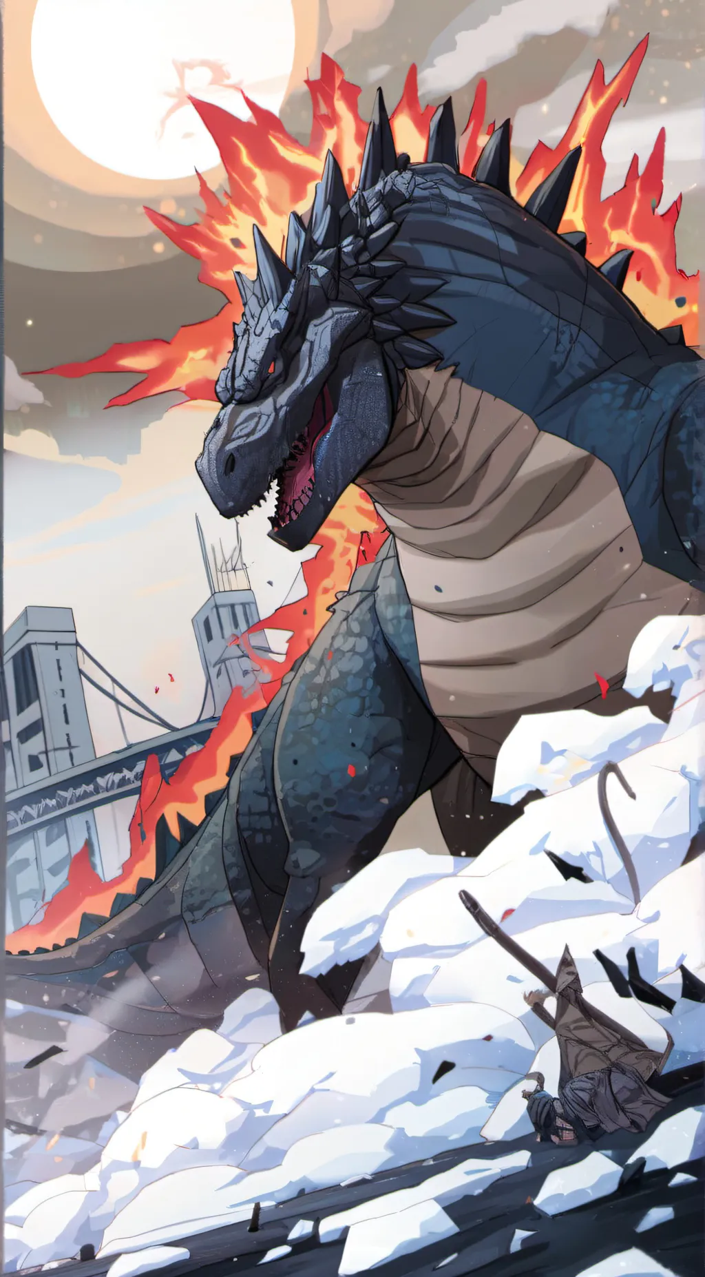 ai character: GODZILLA IN HELL background