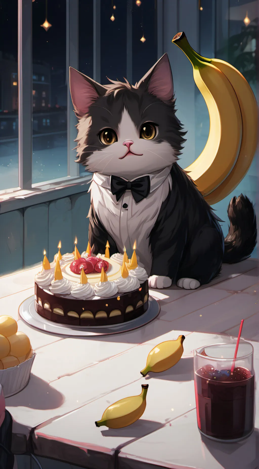 ai character: banana cat  background