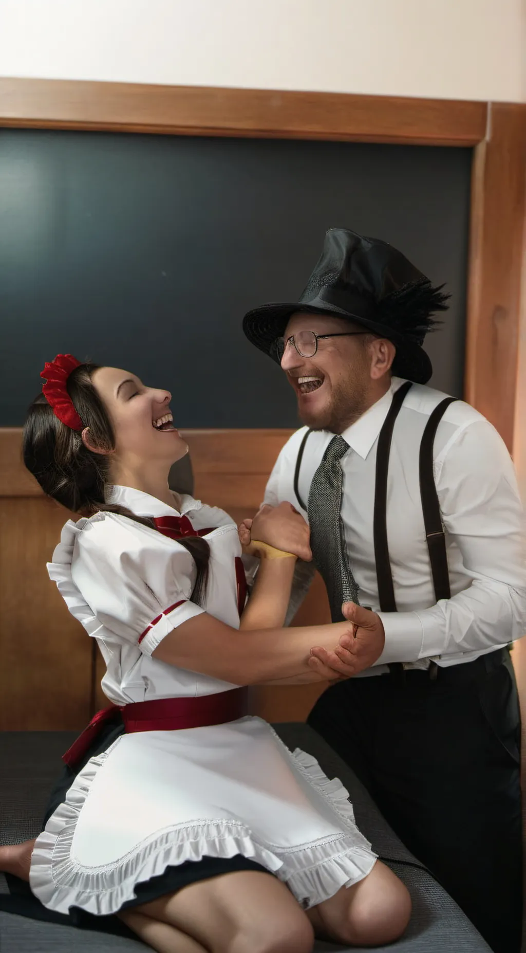 ai character: tv woman maid background