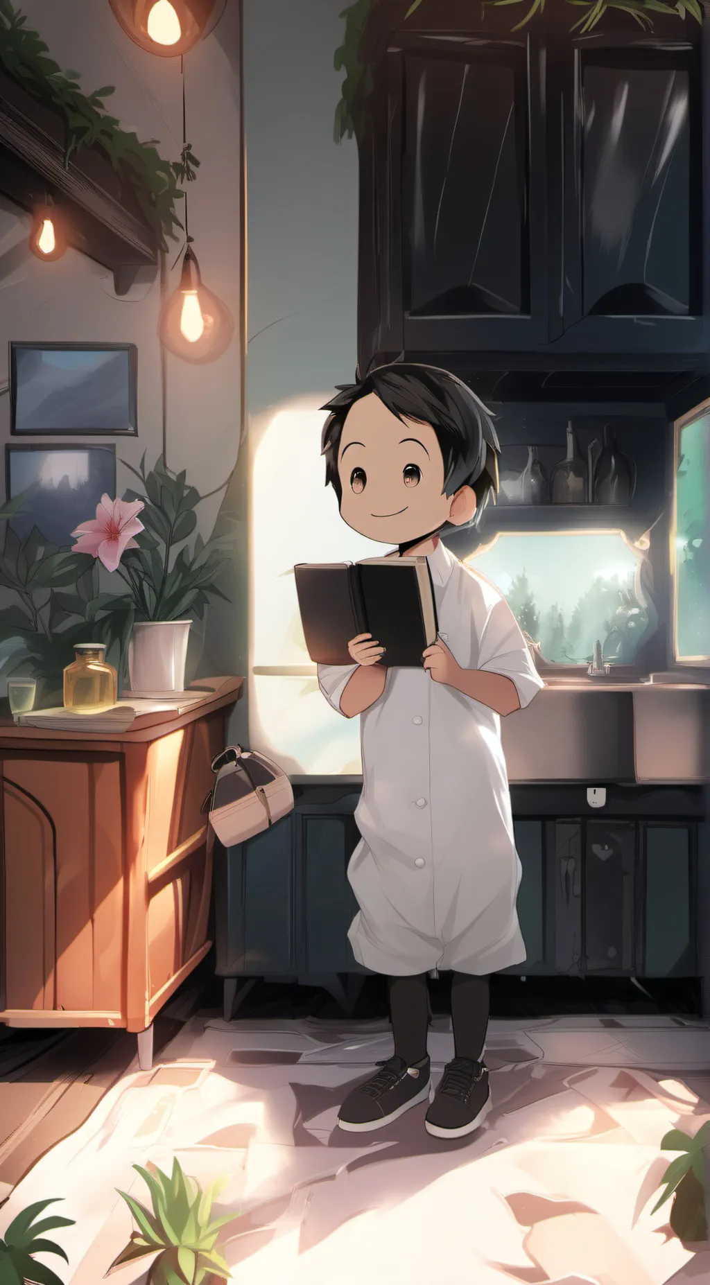 ai character: little boy  background